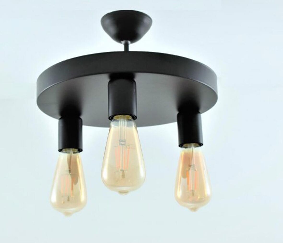 MYLİGHTS   RETRO RUSTİK SİYAH  ÜÇLÜ PLOFONYER TAVAN AVİZE E27  30CM