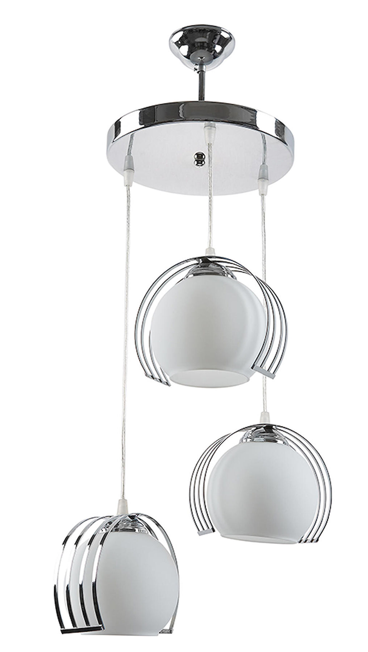 MYLİGHTS   KROM  ÜÇLÜ MODERN SARKIT AVİZE SPOR AVİZE OPAL CAM  30CM