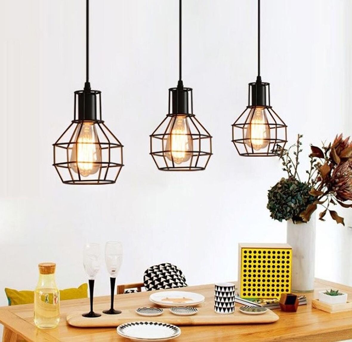 MYLİGHTS   RETRO KAFES AVİZE SIRALI  60 CM  EN RUSTİK AVİZE
