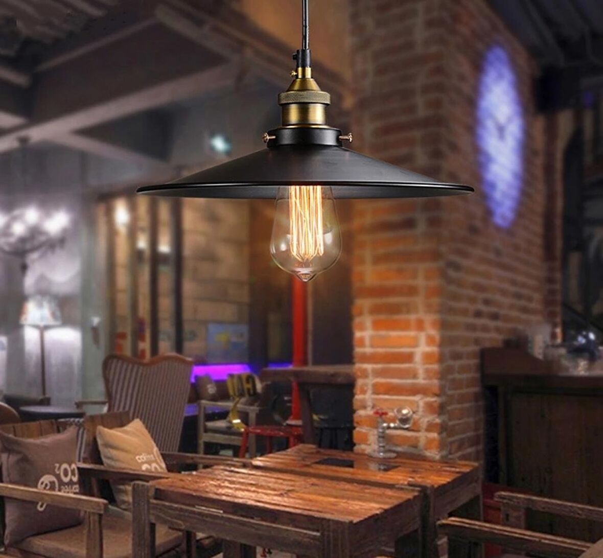 MYLİGHTS  RETRO METAL SARKIT AVİZE RUSTİK TEKLİ SİYAH  İÇİ SİYAH  30CM  EN