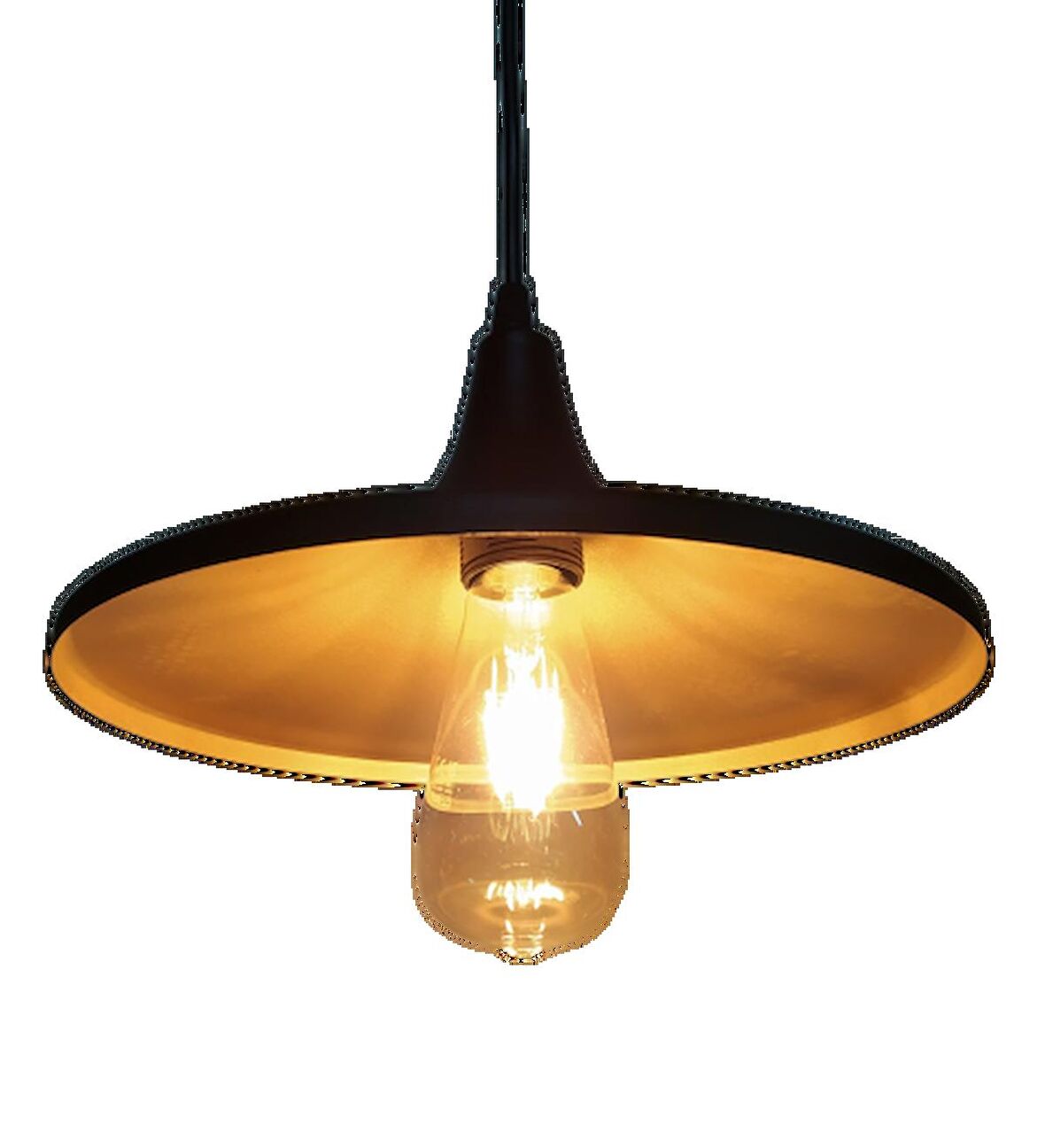 MYLİGHTS  RETRO SİYAH  İÇİ ALTIN METAL SARKIT AVİZE  RUSTİK TEKLİ 27CM EN