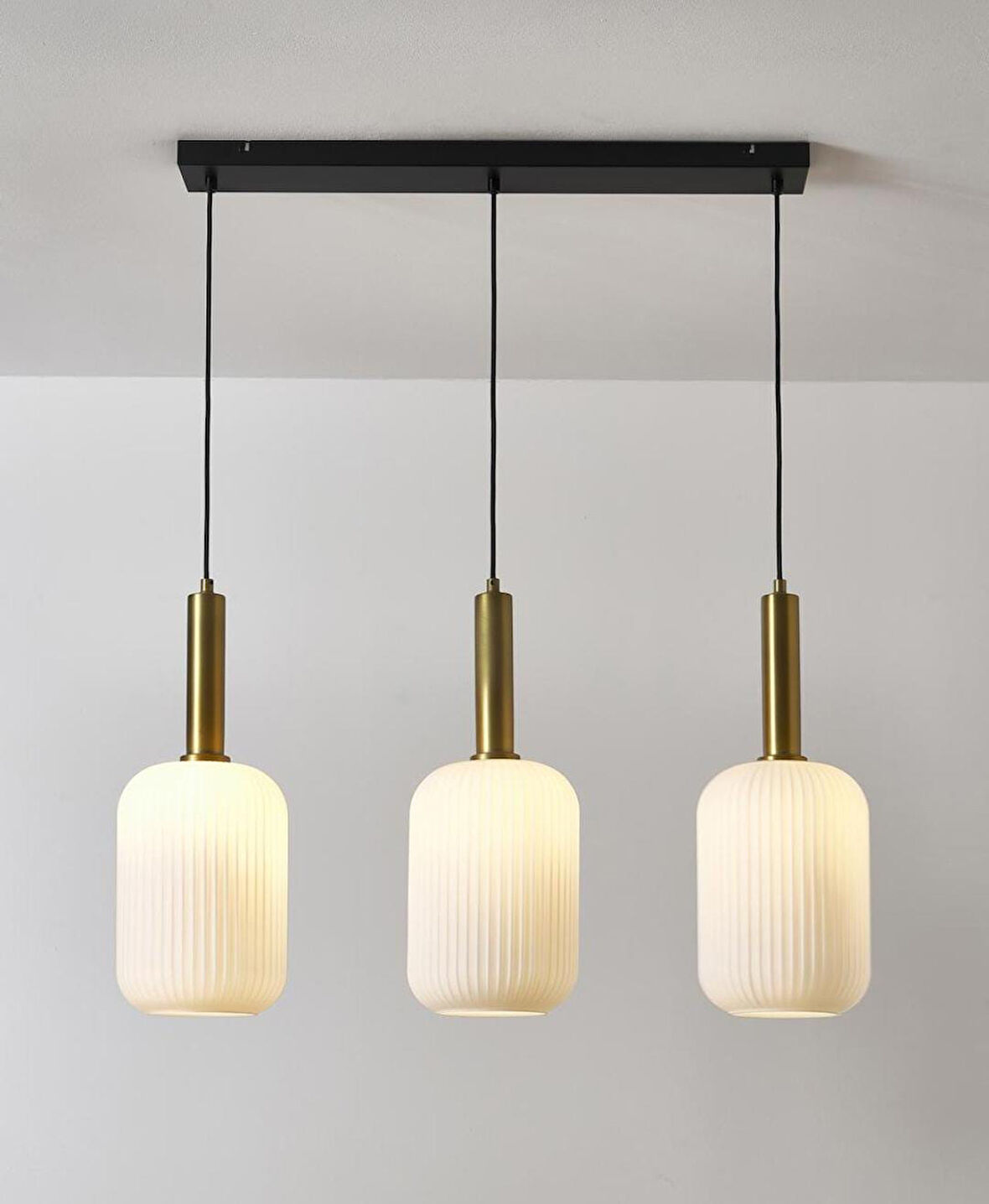 MYLİGHTS   retro rustik  sıralı üçlü opal  camlı  sarkıt  masa üstü avize 60 cm  en