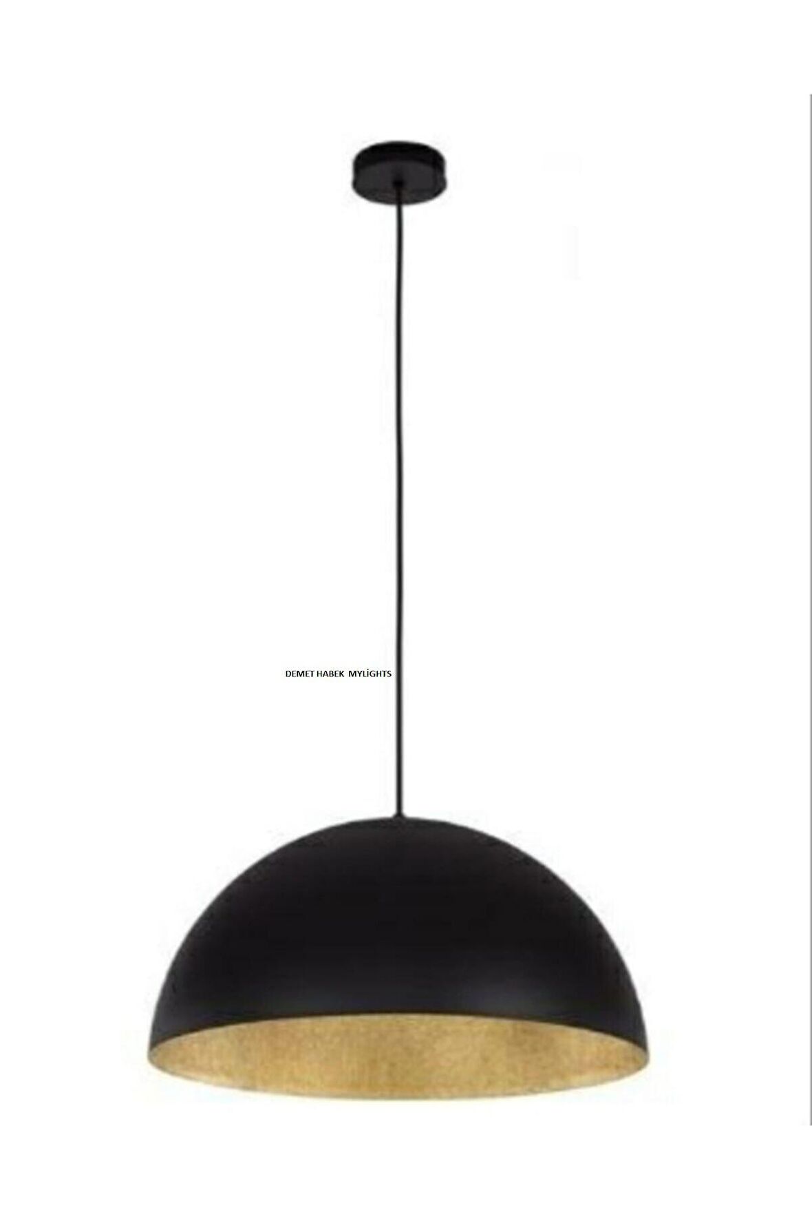 DEMET HABEK  MYLİGHTS MYLİGHTS  METAL SARKIT AVİZE SİYAH  İÇİ ALTIN  RUSTİK RETRO TEKLİ  AVİZE 40 CM
