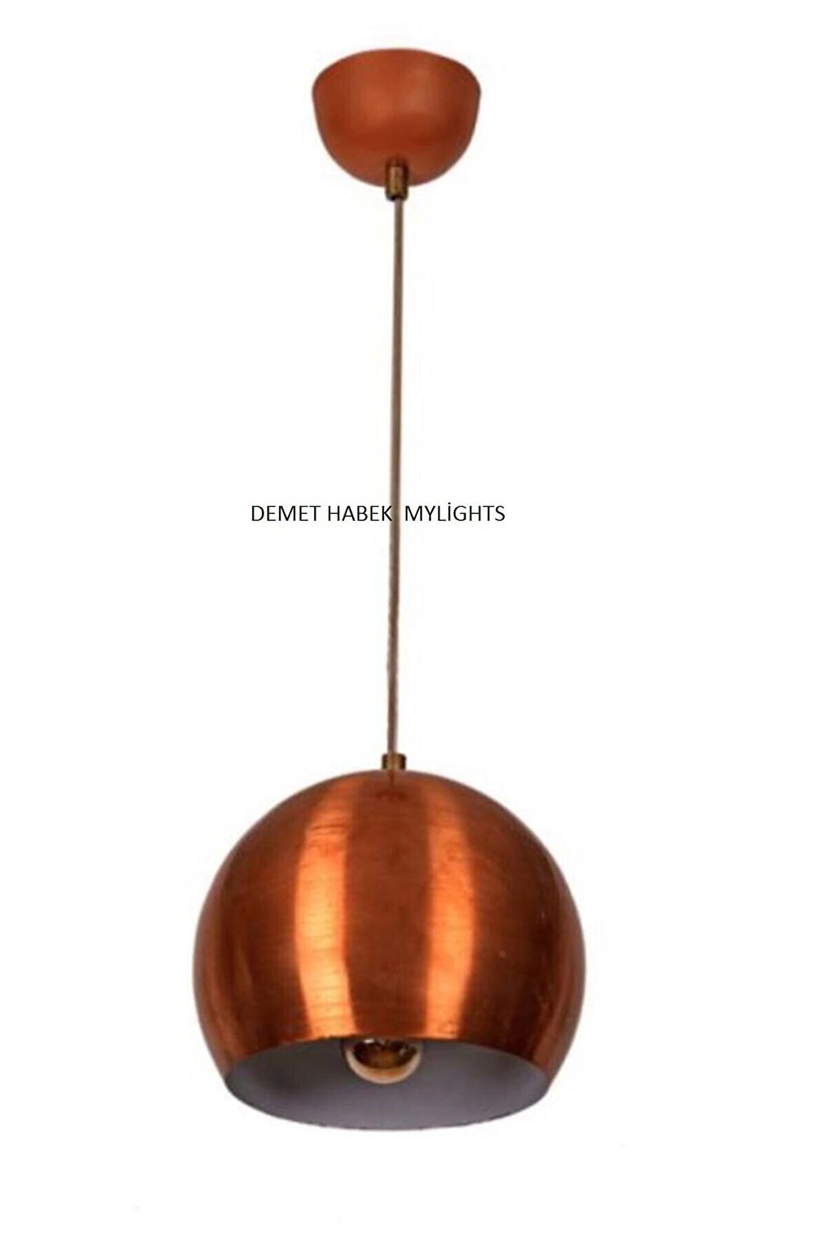 DEMET HABEK MYLİGHTS   MYLİGHTS 20 LİK METAL GLOP  BAKIR  İÇİ BEYAZ SARKIT RETRO RUSTİK AVİZE  20 CM