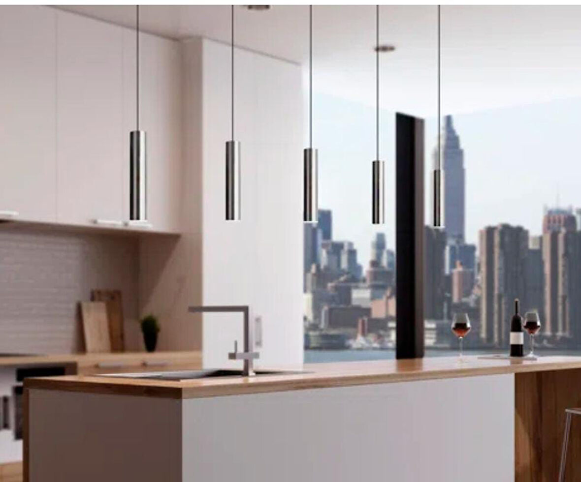  Mylights sıralı masaüstü beşli 5 li sartkıt 120cm metal gövde tasarruflu led ampul inox paslanmaz  kaplama mat sarı 