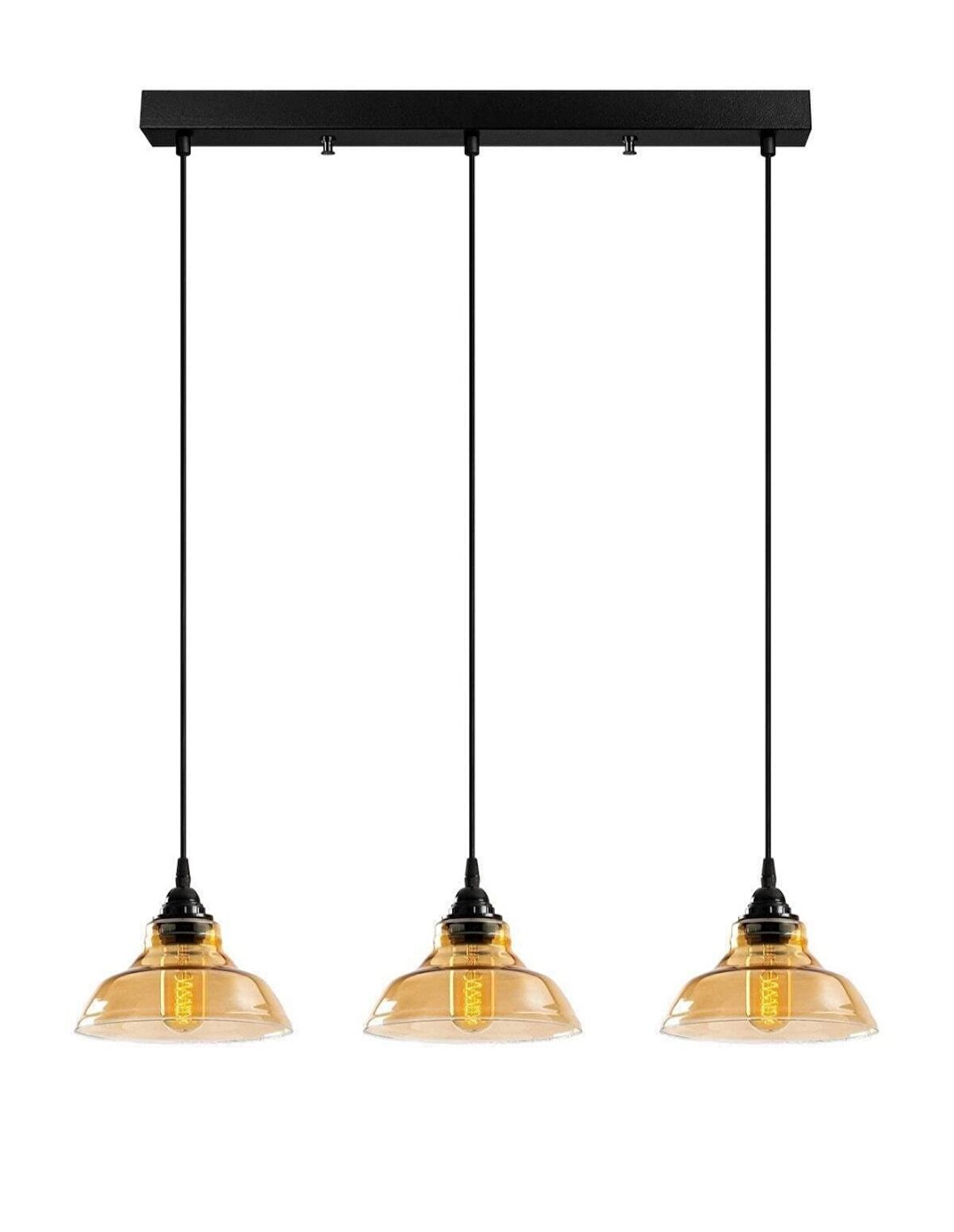 MYLİGHTS  RETRO  RUSTİK  VİNATGE SIRALI MASA ÜSÜTÜ  ÜÇLÜ AVİZE BAL CAMLI  60 CM EN CAMLAR 20 CM