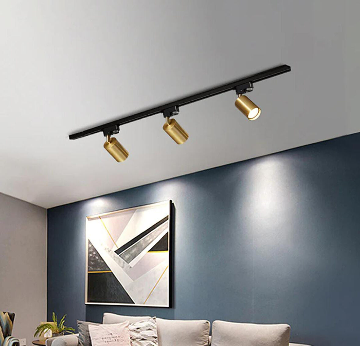 MYLİGHTS SİYAH  ÜÇLÜ  1 MT  RAY SPOT GÜN IŞIĞI AMPULLÜ  HAREKETLİ AVİZE AYDINLATMA   PANASONIC LED AMPULLÜ 