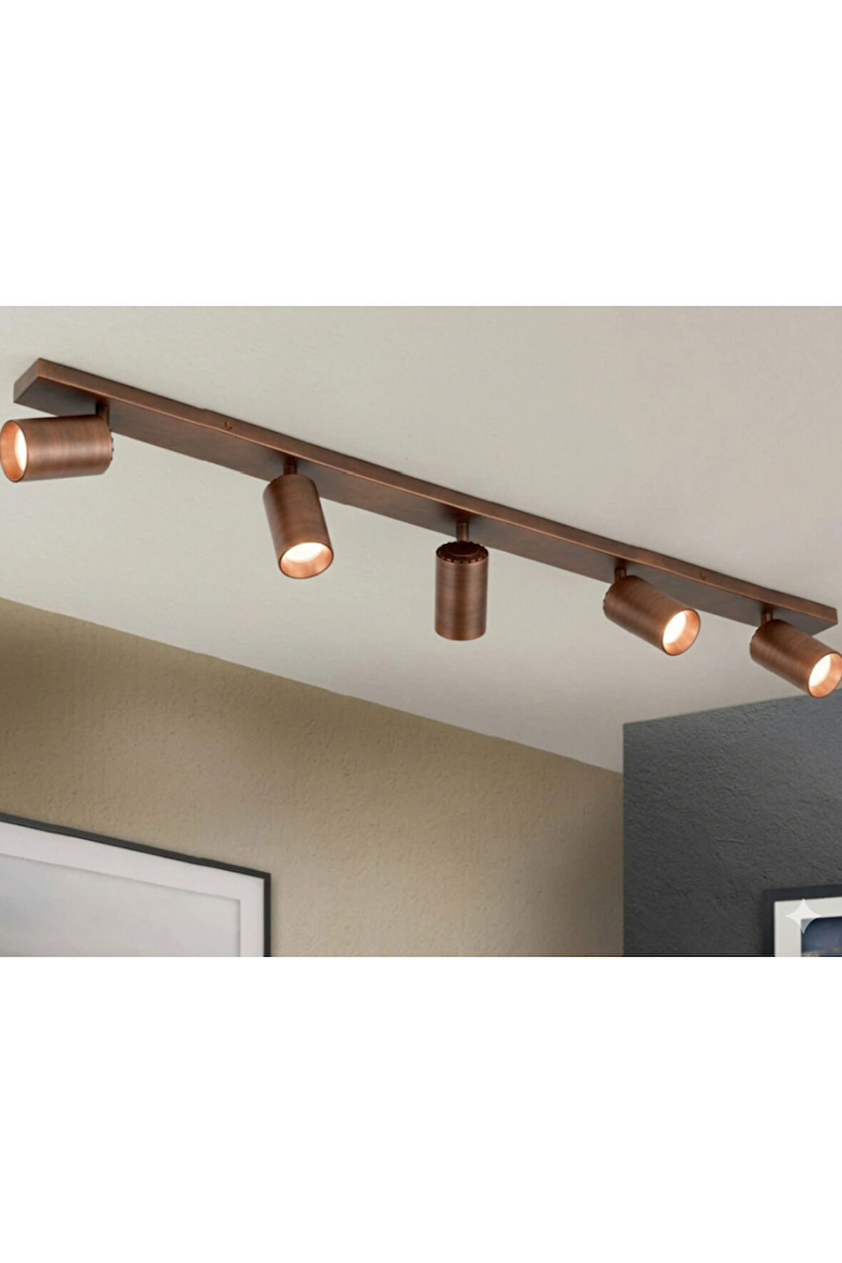 Beşli 5’li Bakır Eskitme Fırçalı GU10 LED Tavan Spot Hareketli Başlıklı Tasarruflu Modern Avize