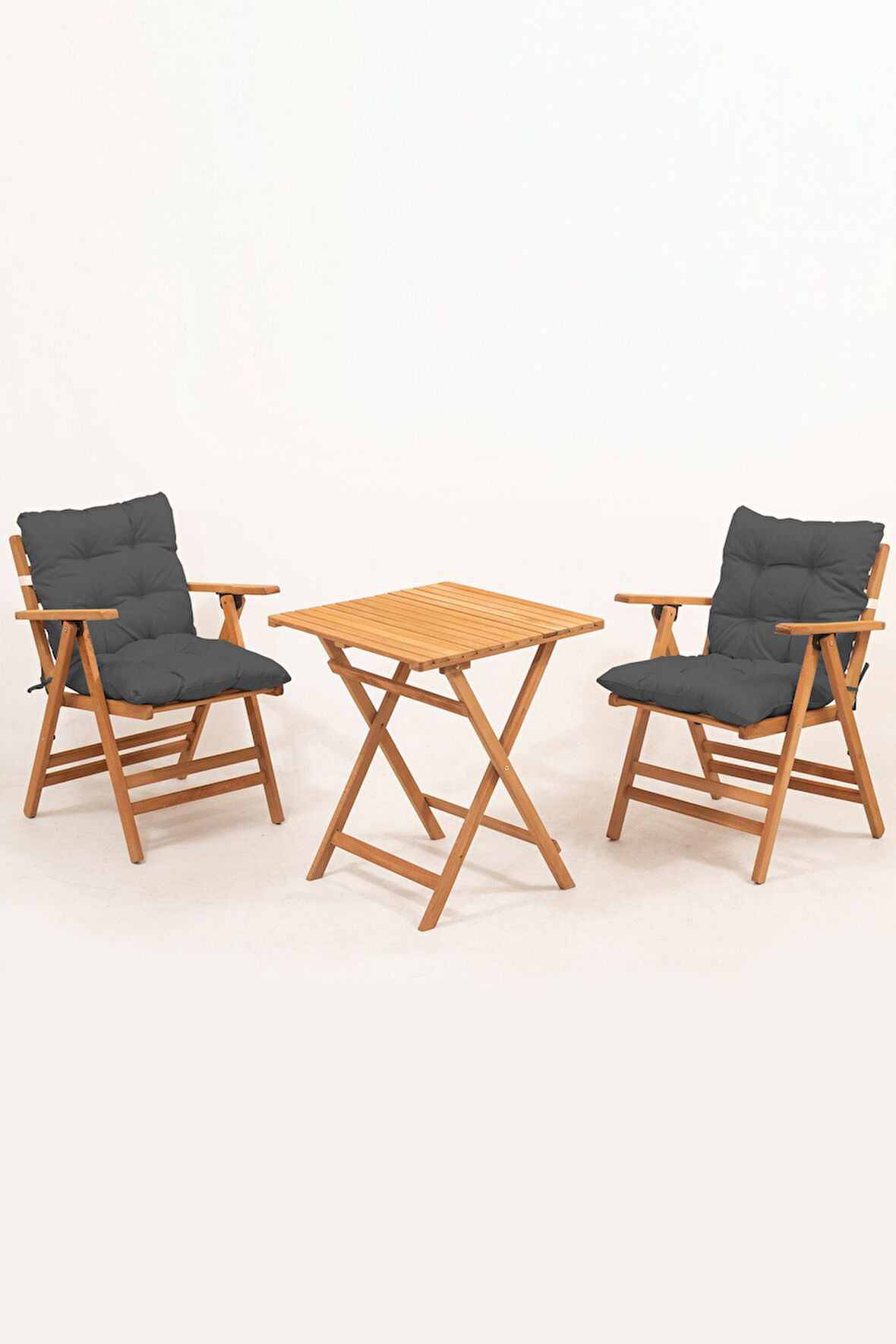 Minderli Loretta Masa Sandalye Seti 2+1 Ahşap Bahçe Balkon Teras Katlanır Set 60x60 Masa-ANTRASİT