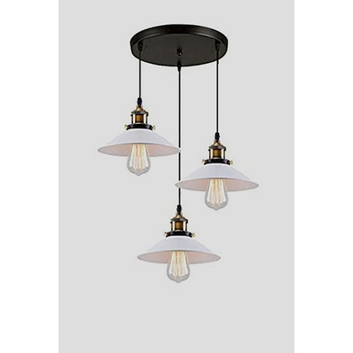 Mylights Retro Rustik Üçlü Metal Sarkıt Avize Beyaz Başlık
