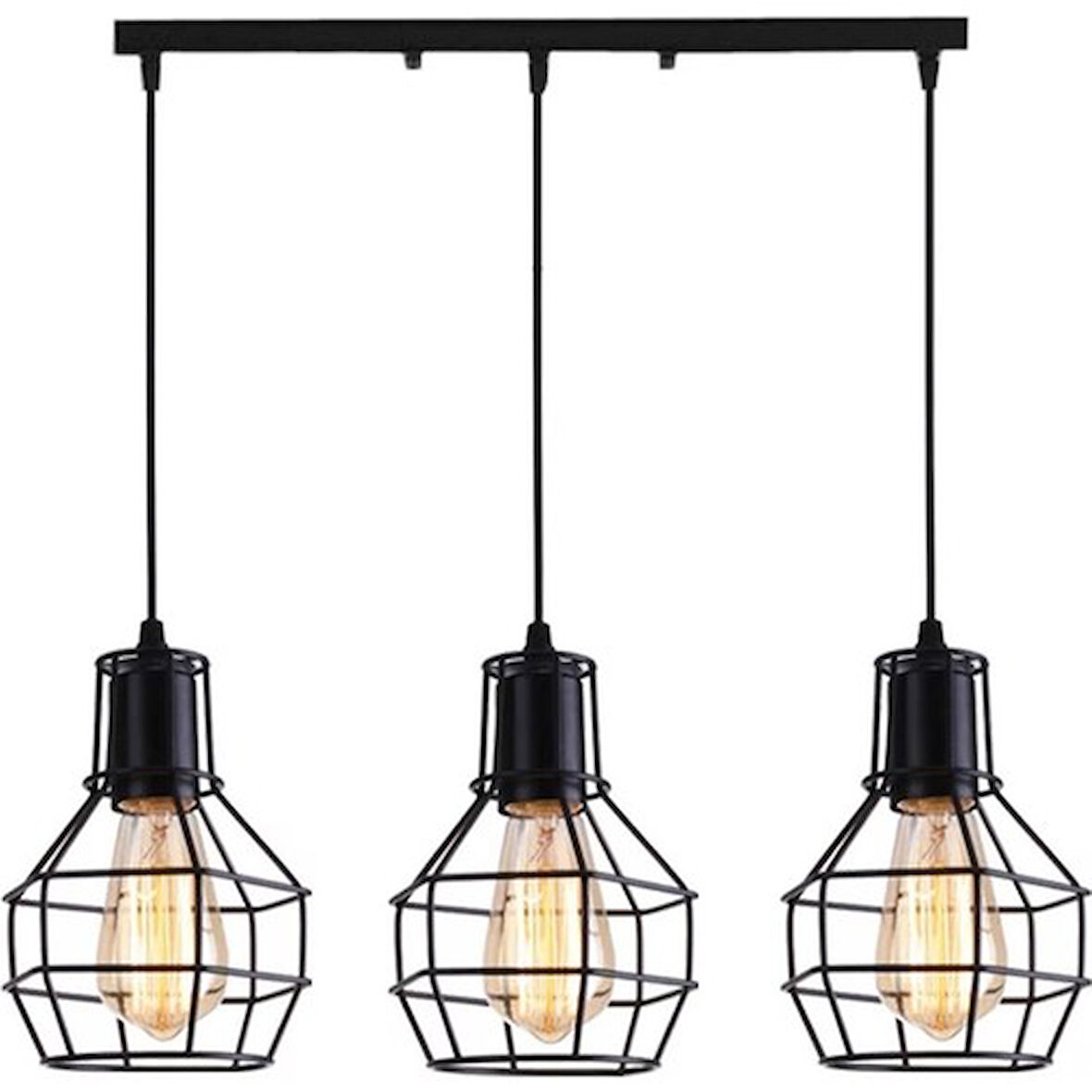 Mylights Retro Vintae Rustik Masa Üsütü Üçlü Kafes Avize En 60 cm MYL002405