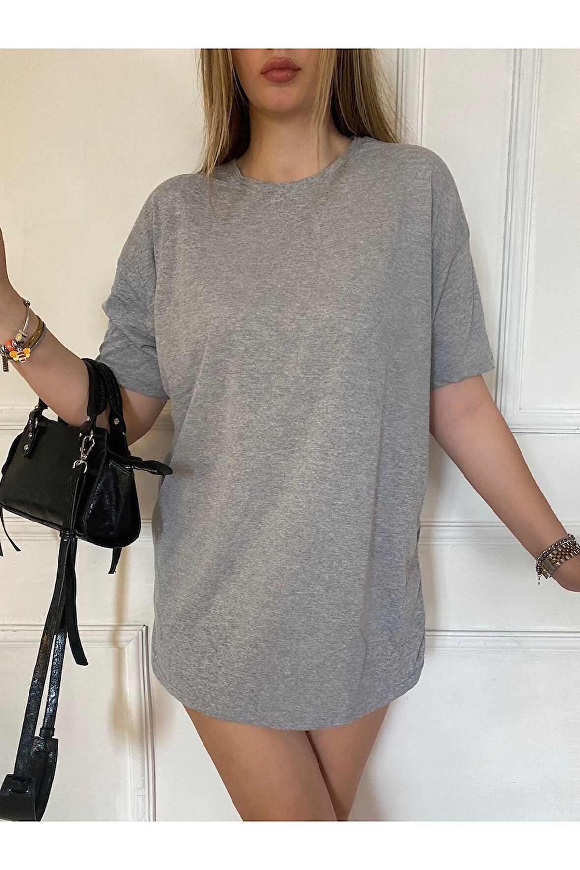 Unısex Düz Renk Basic Oversize Pamuklu Örme Kısa Kollu Bol Kalıp Tshirt