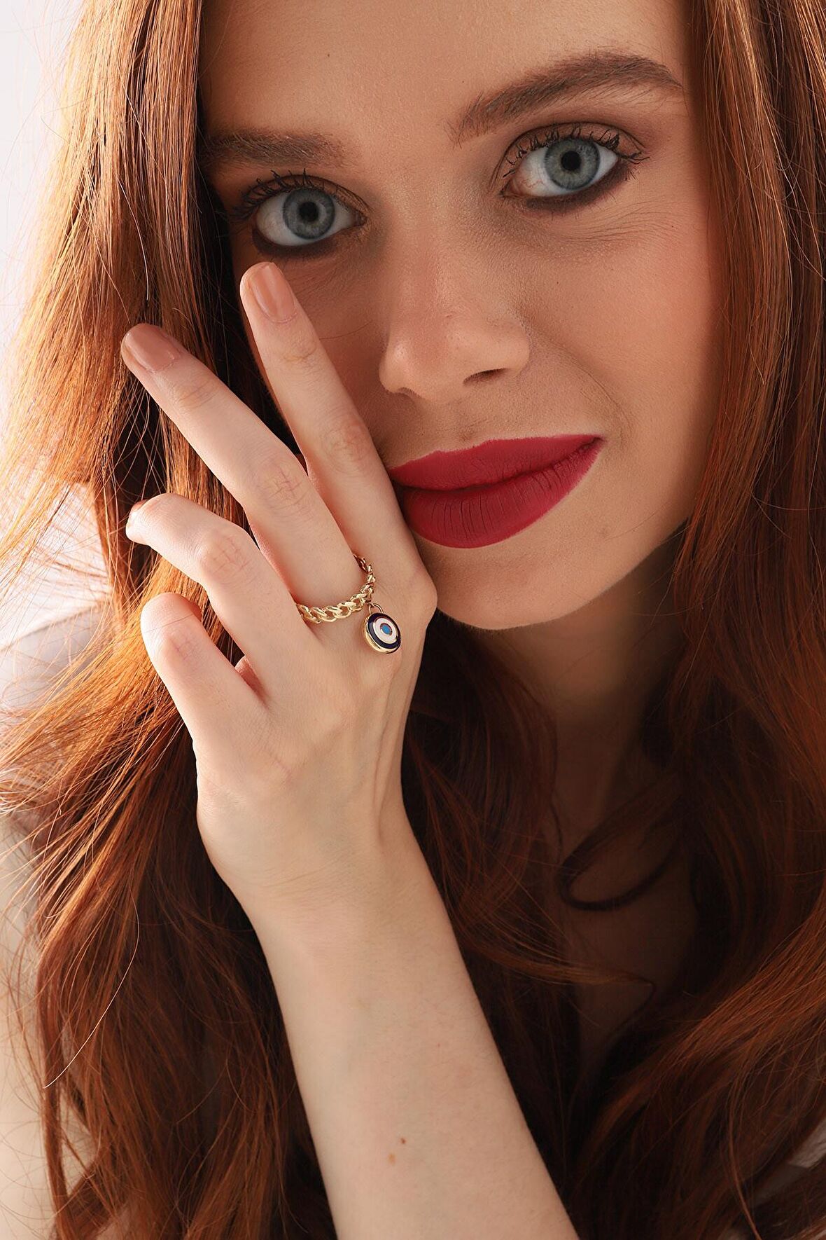 14 Ayar Altın Mineli Nazar Göz Yüzük