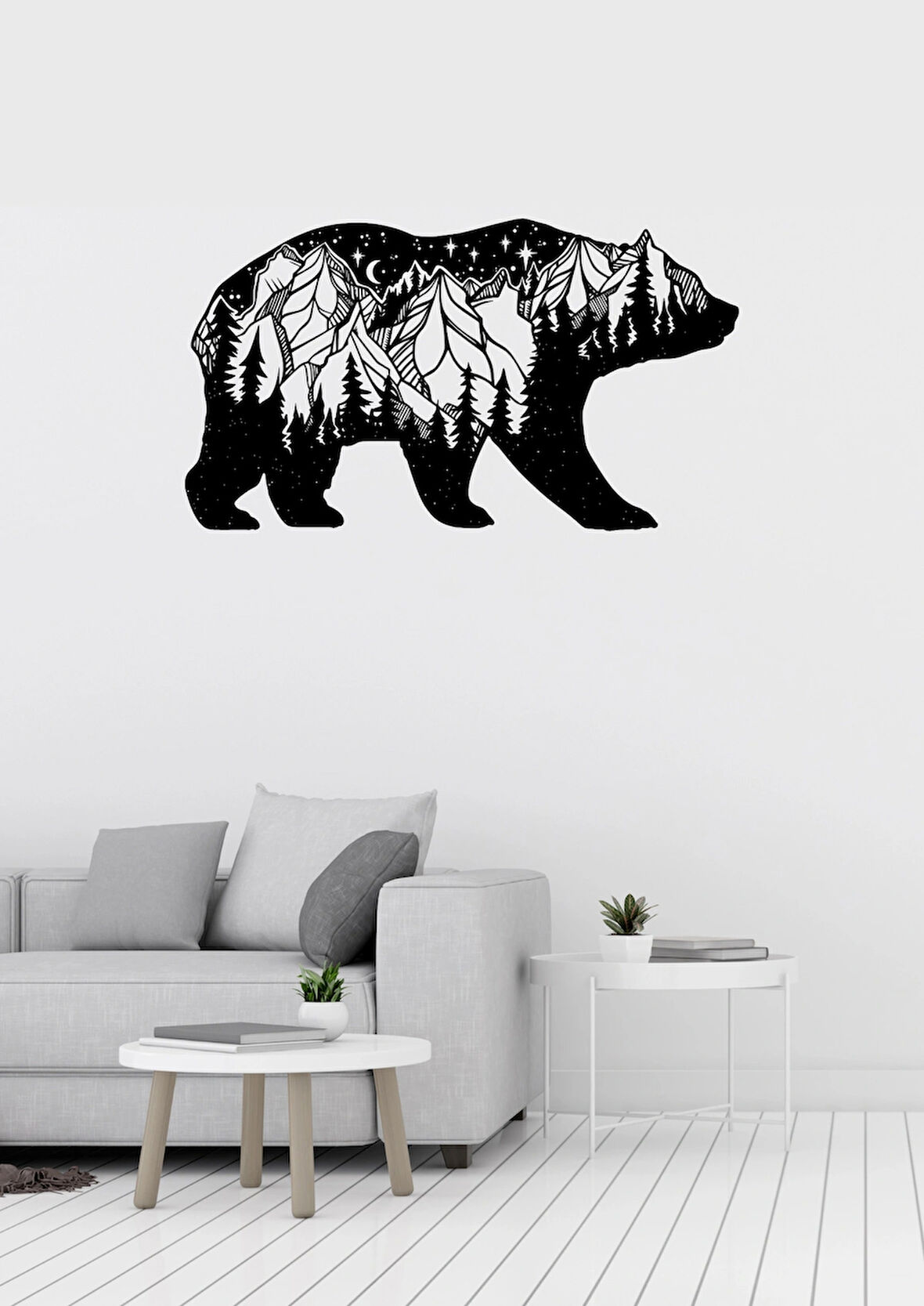 Ayı Orman Figürlü Dekoratif Metal Duvar Süsü