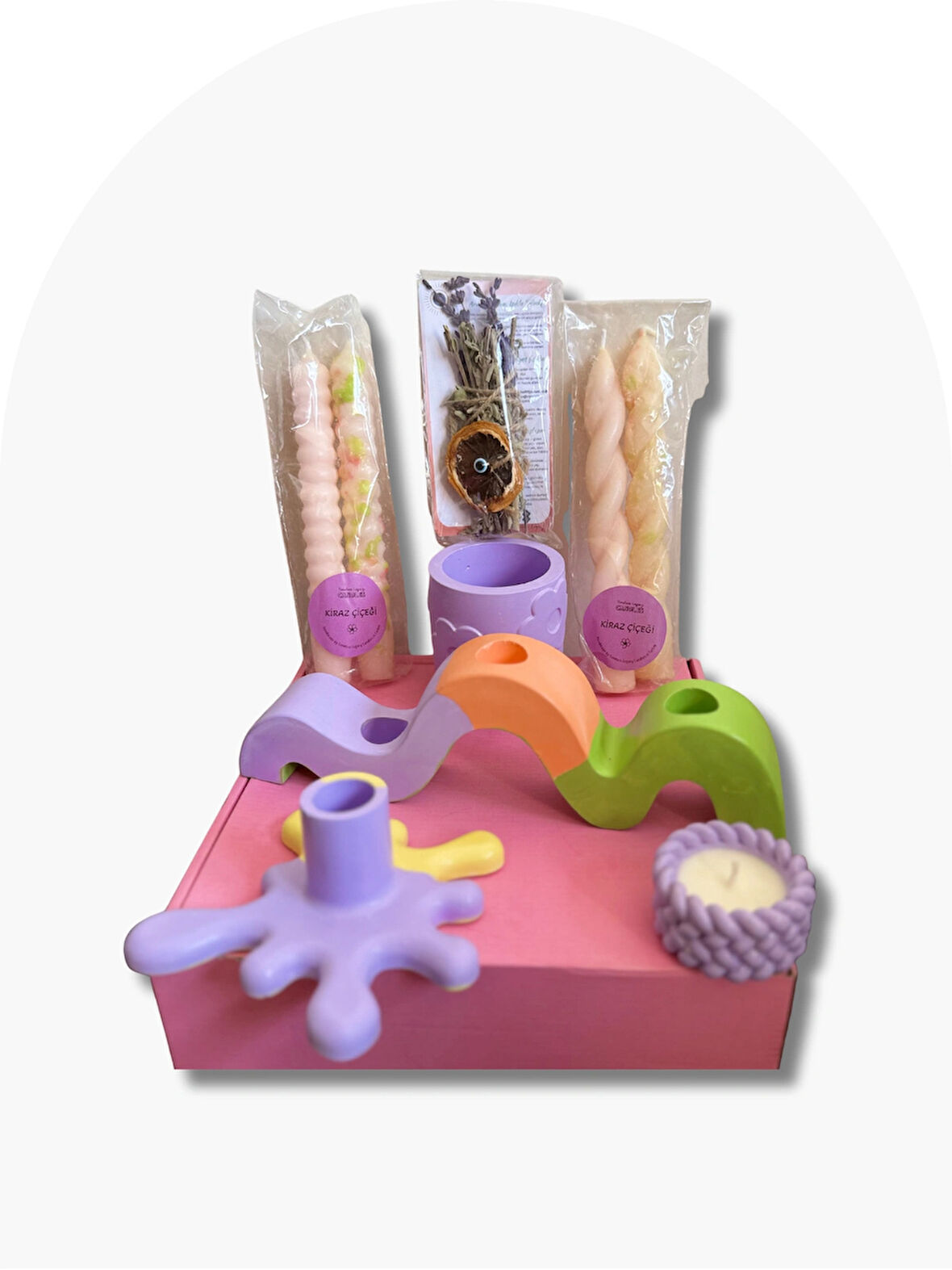 Kiraz Çiçeği Ritüel Mum Mumluk Adaçayı Tütsü Seti