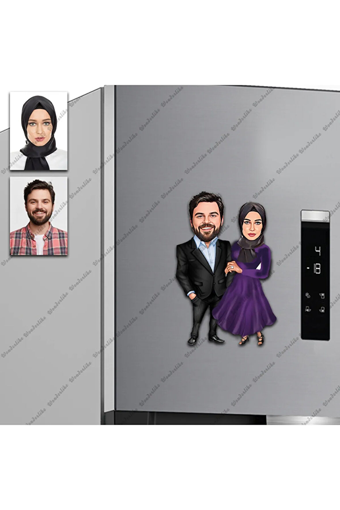 Karı Koca Eş Tasarımlı Buzdolabı Magneti/Resim Gönder Magnet Olsun