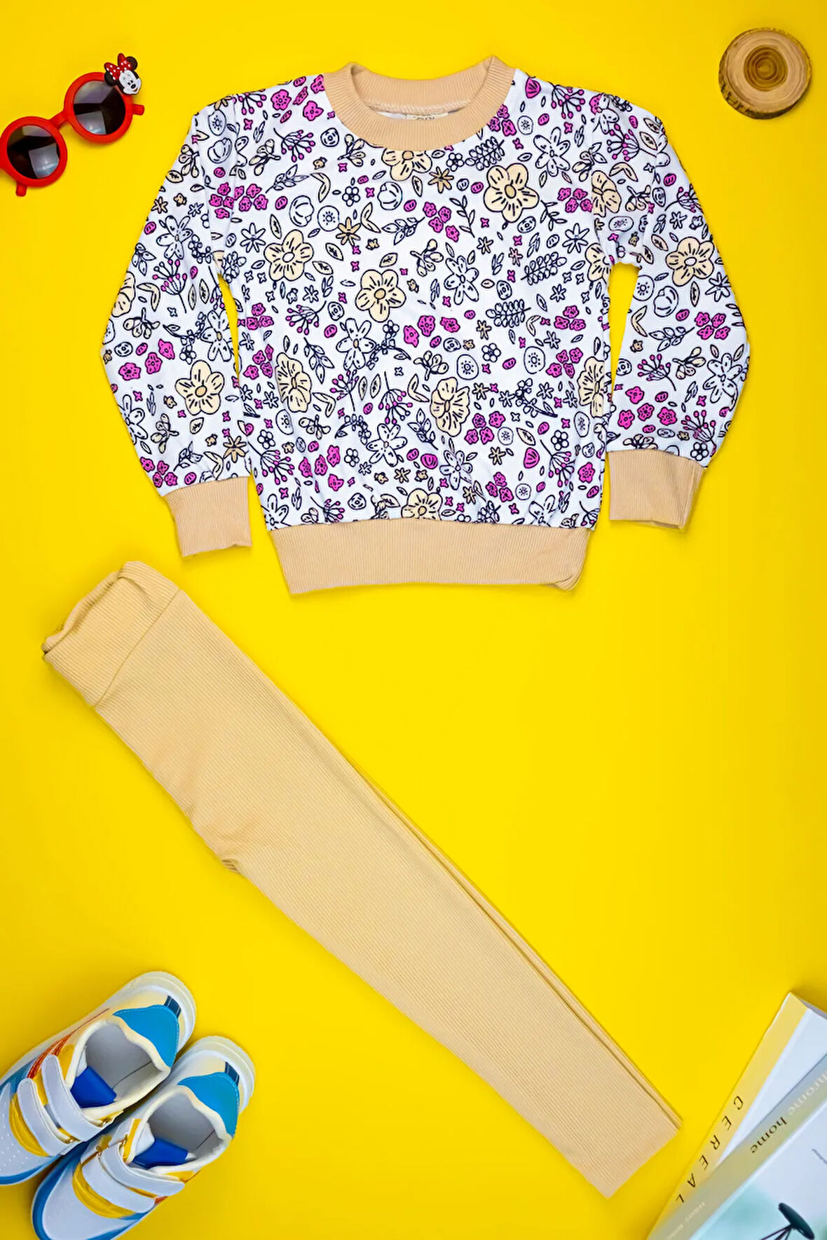 Pamuklu Yumuşacık Desenli Kız Çocuk Sweat ve Tayt Takımı 4 - 10 Yaş