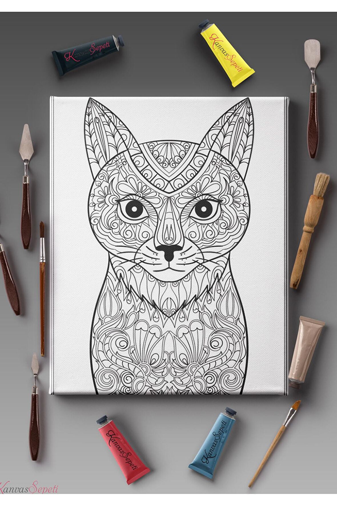 Ölçü Seçenekli Tüm Boya Türlerine Uygun Boyanabilir Tablo Tuval Mandala Çizgili Hazır Şablon Tuval