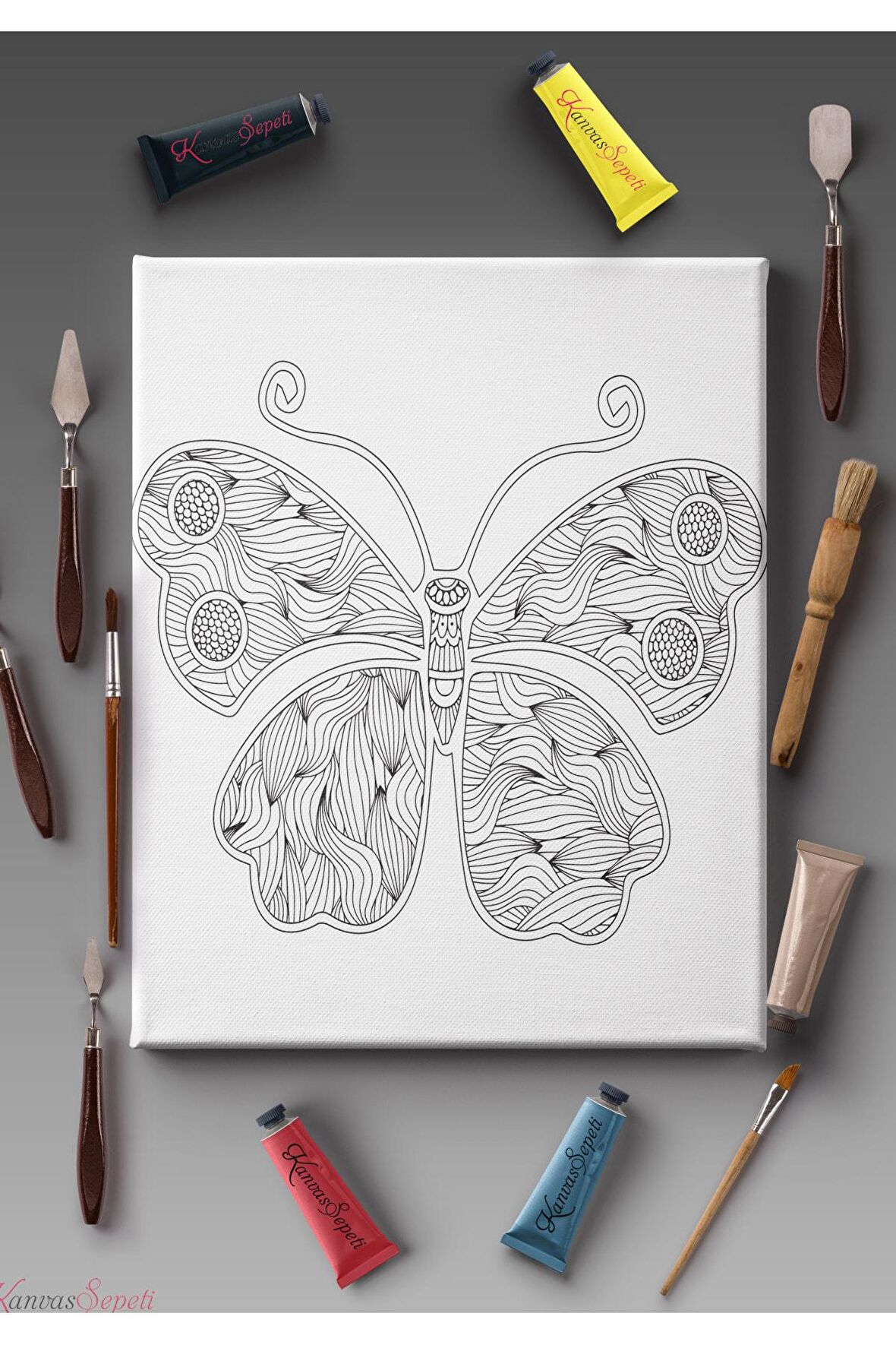 Ölçü Seçenekli Tüm Boya Türlerine Uygun Boyanabilir Tablo Tuval Mandala Çizgili Hazır Şablon Tuval