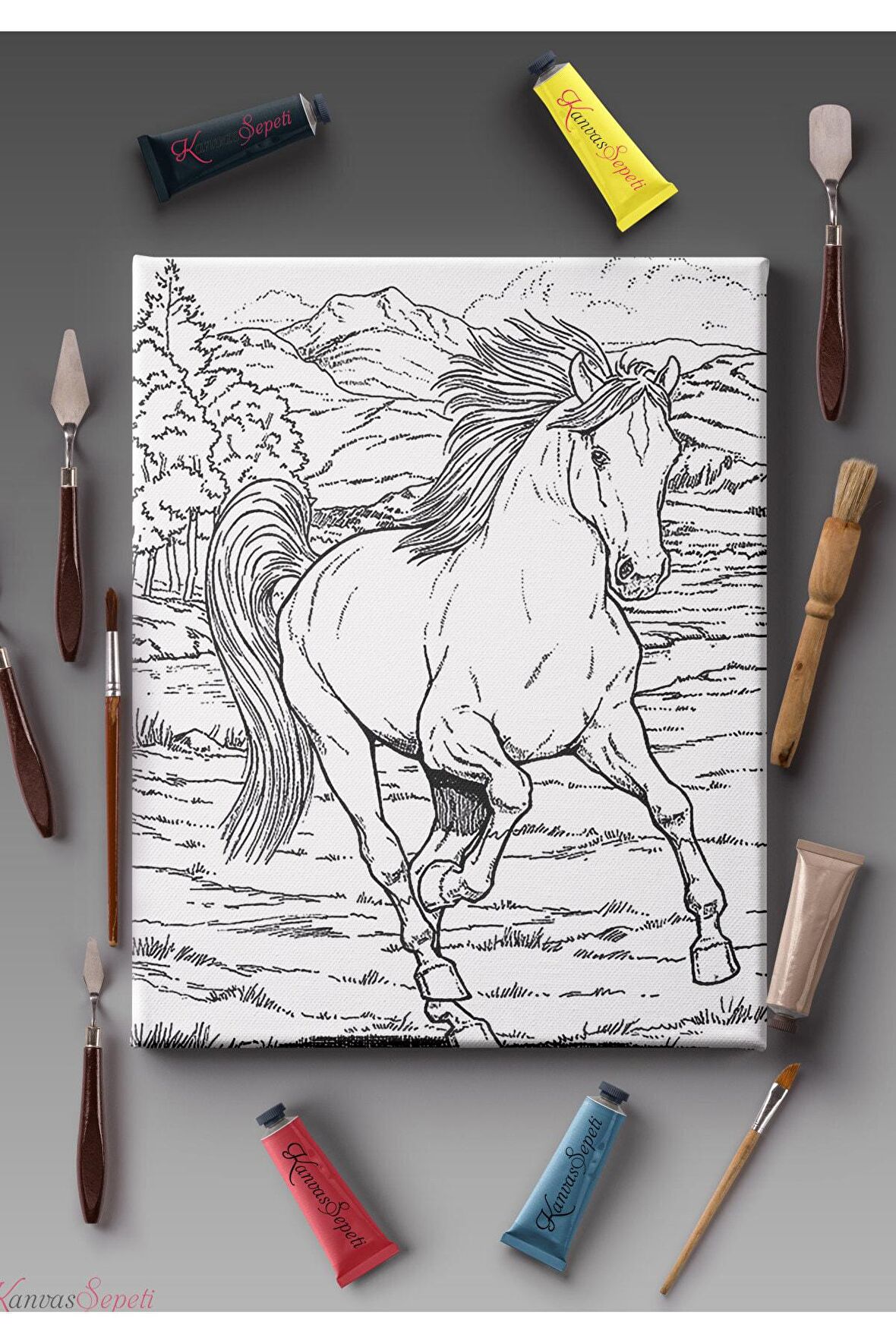 Ölçü Seçenekli Tüm Boya Türlerine Uygun Boyanabilir Tablo Tuval Mandala Çizgili Hazır Şablon Tuval