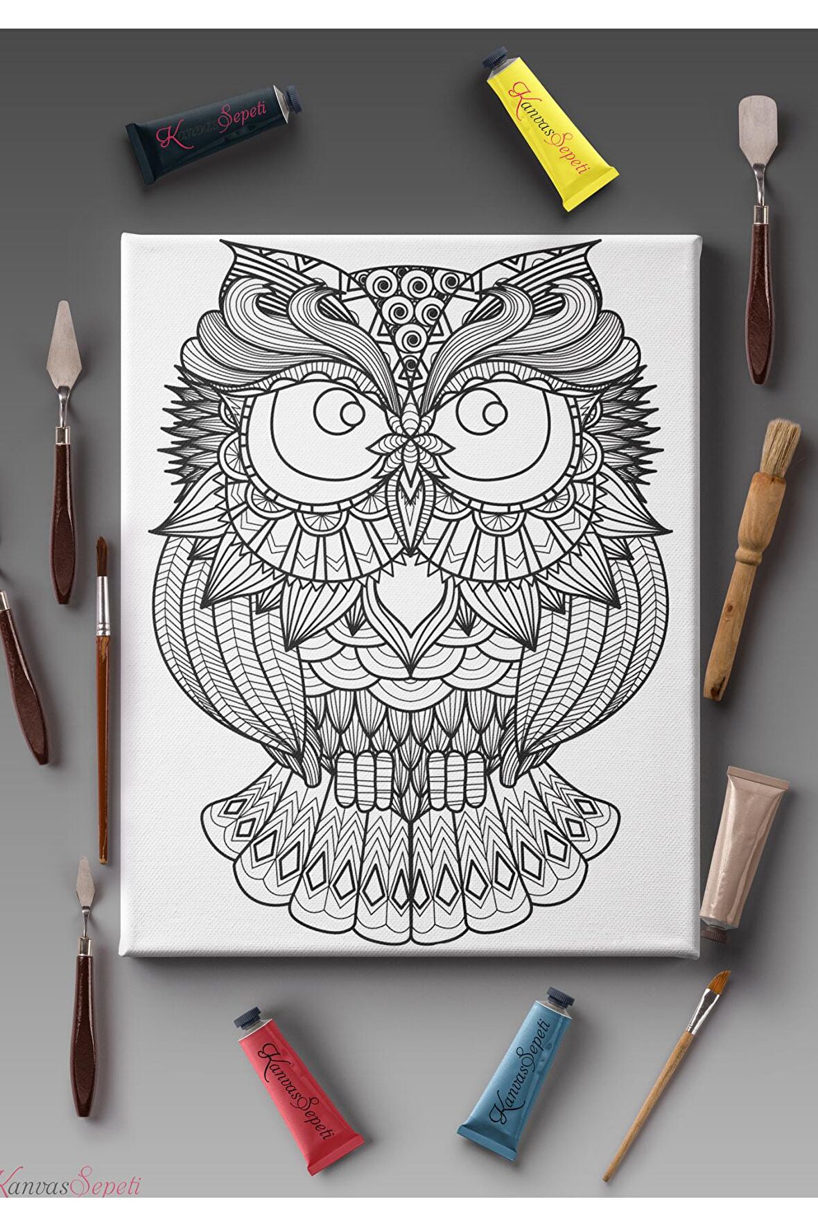 Ölçü Seçenekli Tüm Boya Türlerine Uygun Boyanabilir Tablo Tuval Mandala Çizgili Hazır Şablon Tuval