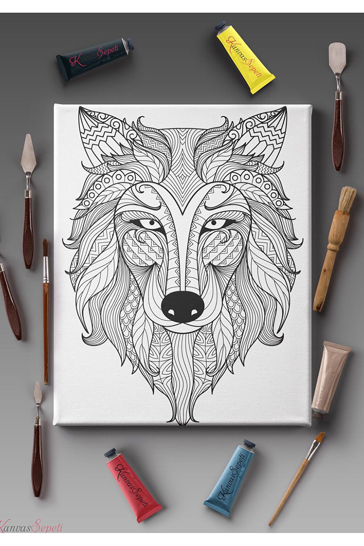 Ölçü Seçenekli Tüm Boya Türlerine Uygun Boyanabilir Tablo Tuval Mandala Çizgili Hazır Şablon Tuval