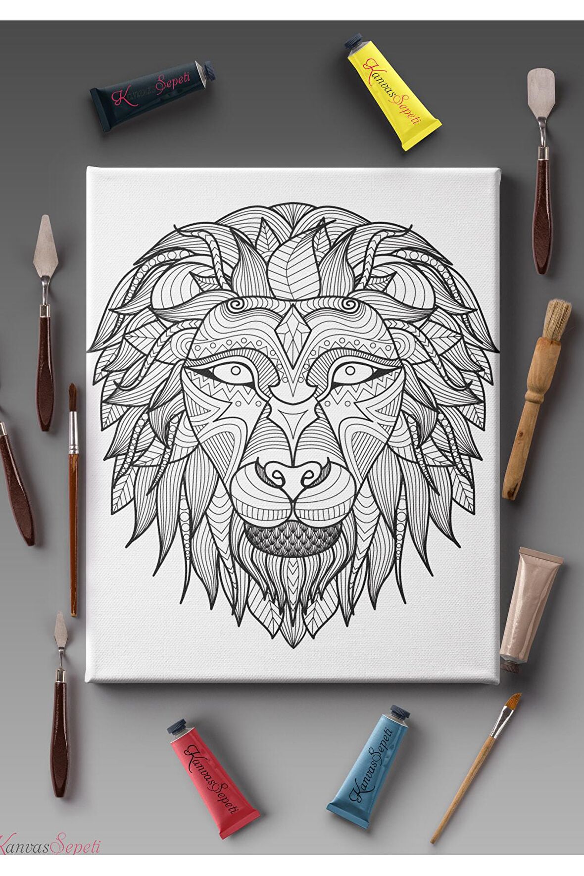 Ölçü Seçenekli Tüm Boya Türlerine Uygun Boyanabilir Tablo Tuval Mandala Çizgili Hazır Şablon Tuval