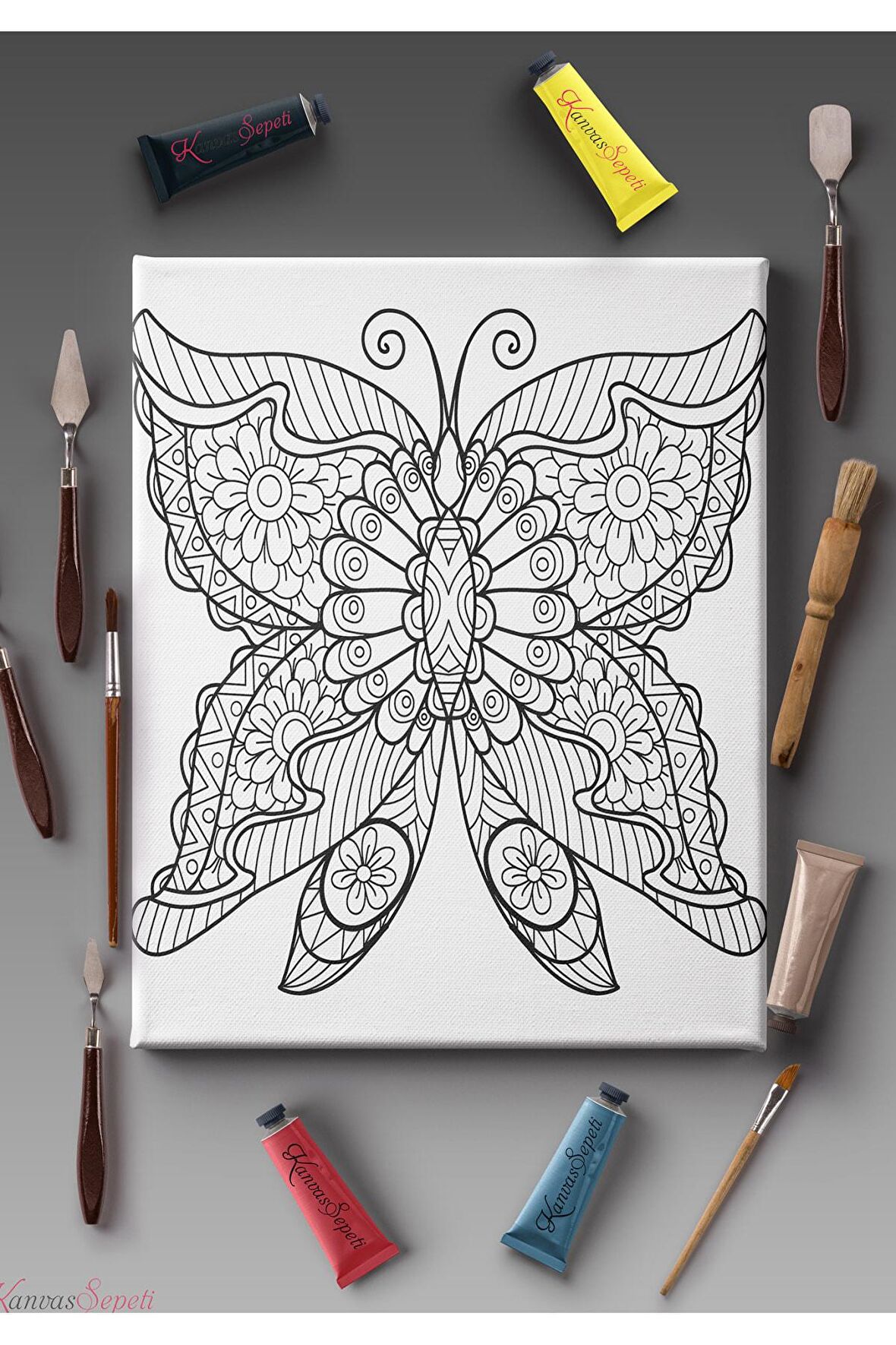 Ölçü Seçenekli Tüm Boya Türlerine Uygun Boyanabilir Tablo Tuval Mandala Çizgili Hazır Şablon Tuval