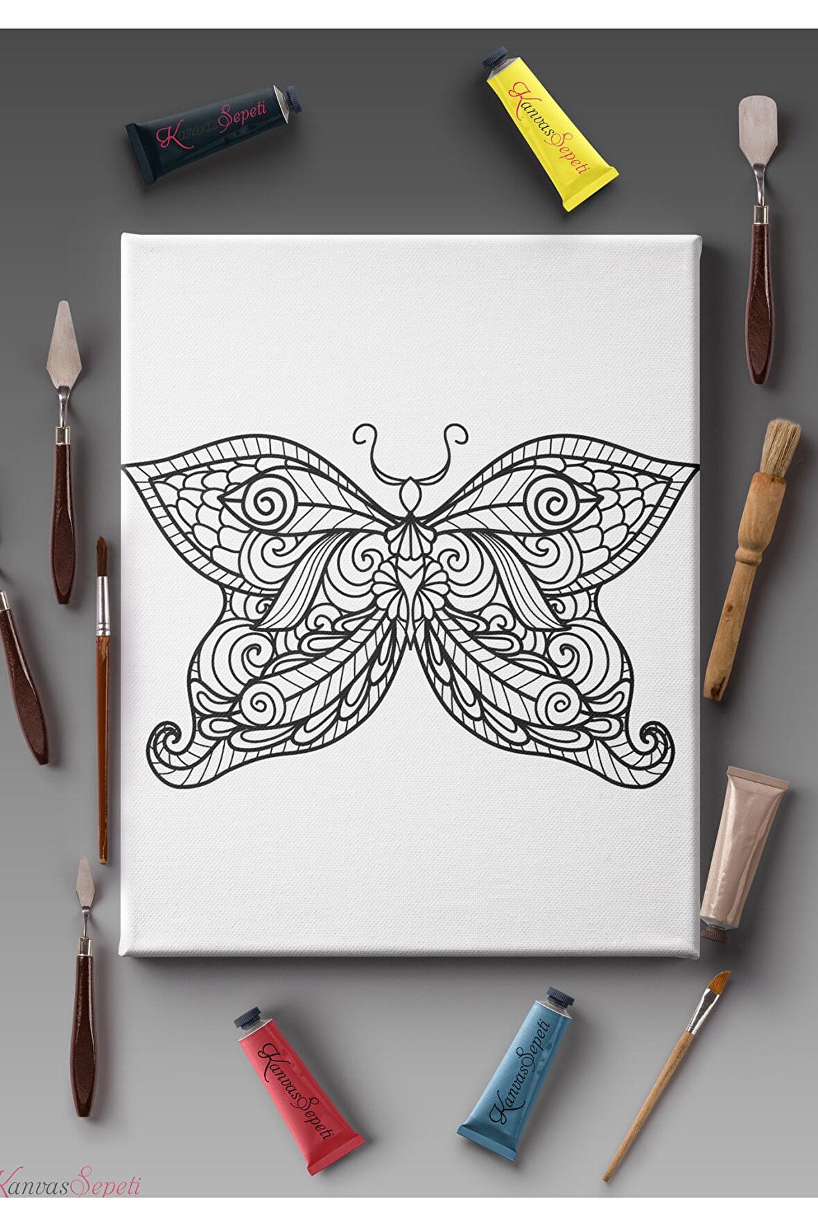 Ölçü Seçenekli Tüm Boya Türlerine Uygun Boyanabilir Tablo Tuval Mandala Çizgili Hazır Şablon Tuval