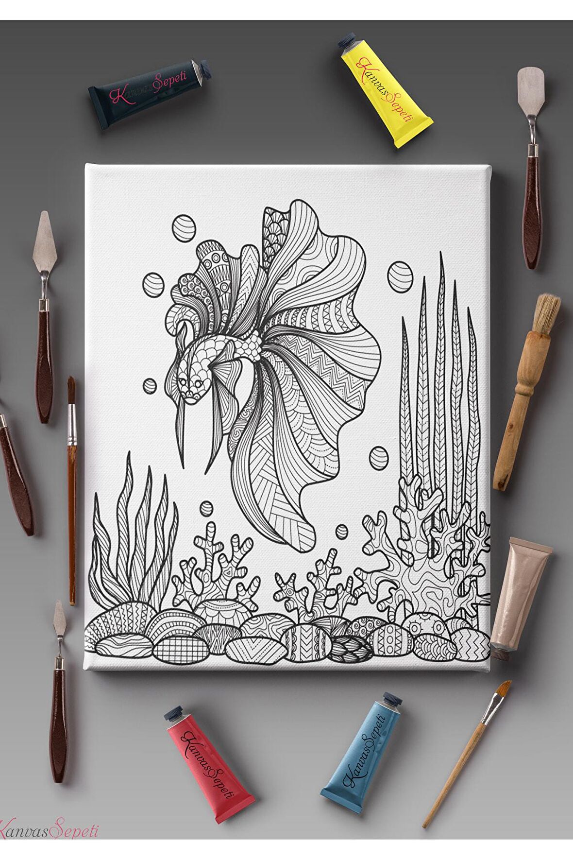 Ölçü Seçenekli Tüm Boya Türlerine Uygun Boyanabilir Tablo Tuval Mandala Çizgili Hazır Şablon Tuval