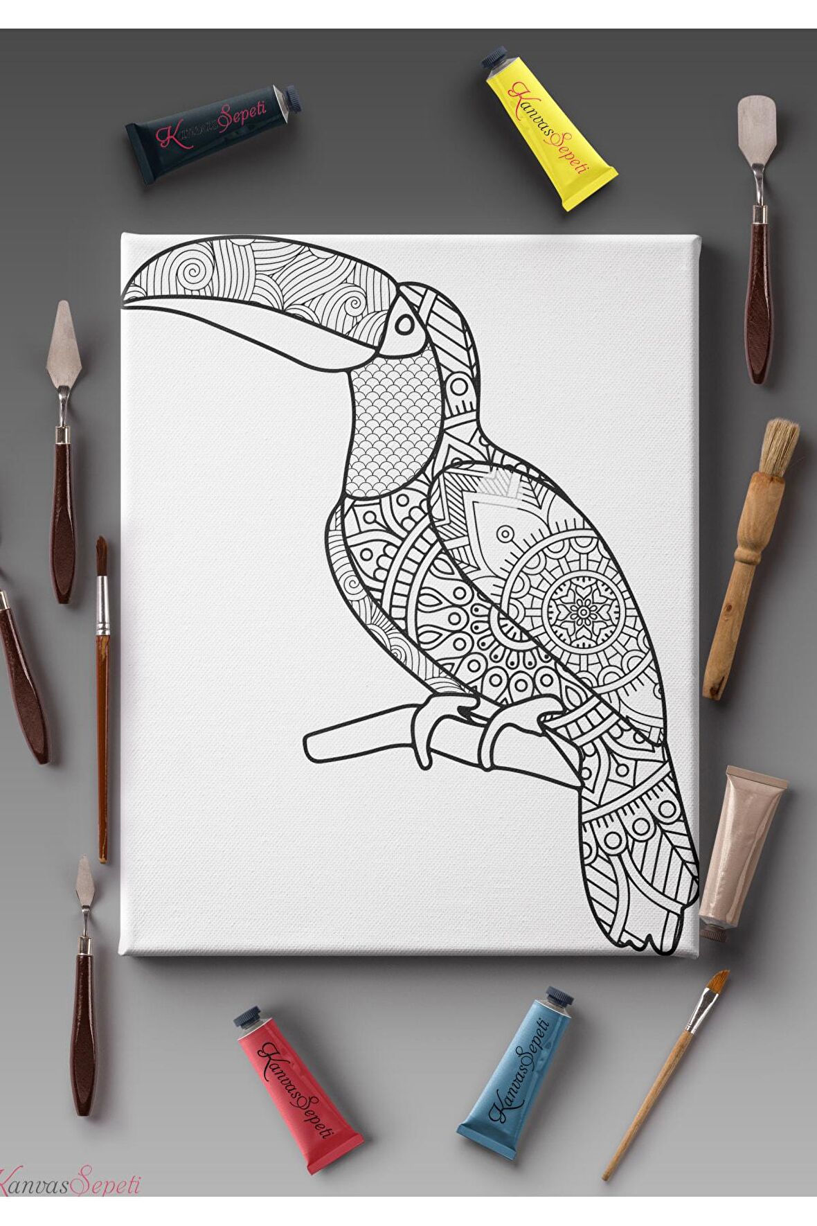 Ölçü Seçenekli Tüm Boya Türlerine Uygun Boyanabilir Tablo Tuval Mandala Çizgili Hazır Şablon Tuval