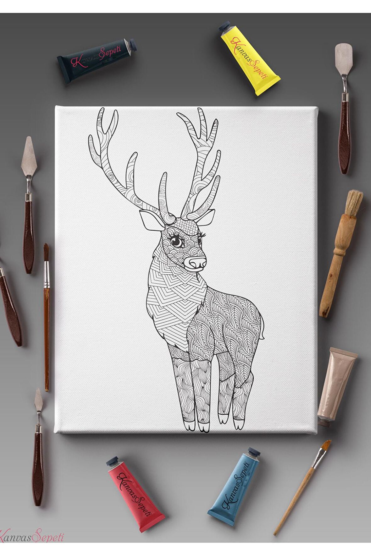 Ölçü Seçenekli Tüm Boya Türlerine Uygun Boyanabilir Tablo Tuval Mandala Çizgili Hazır Şablon Tuval