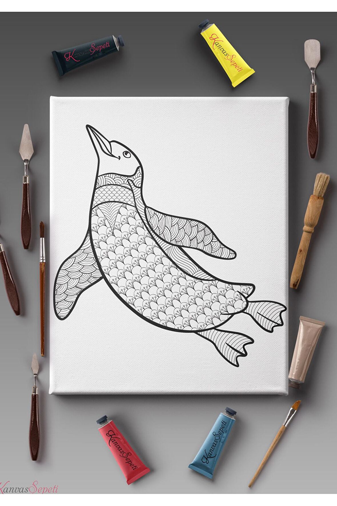 Ölçü Seçenekli Tüm Boya Türlerine Uygun Boyanabilir Tablo Tuval Mandala Çizgili Hazır Şablon Tuval