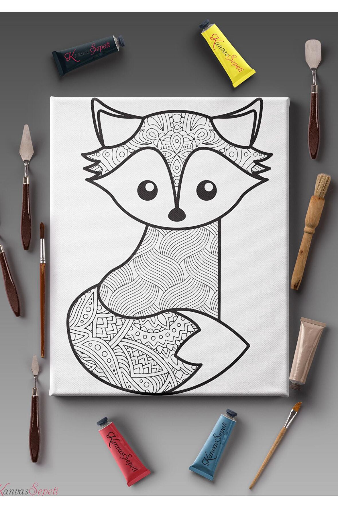 Ölçü Seçenekli Tüm Boya Türlerine Uygun Boyanabilir Tablo Tuval Mandala Çizgili Hazır Şablon Tuval