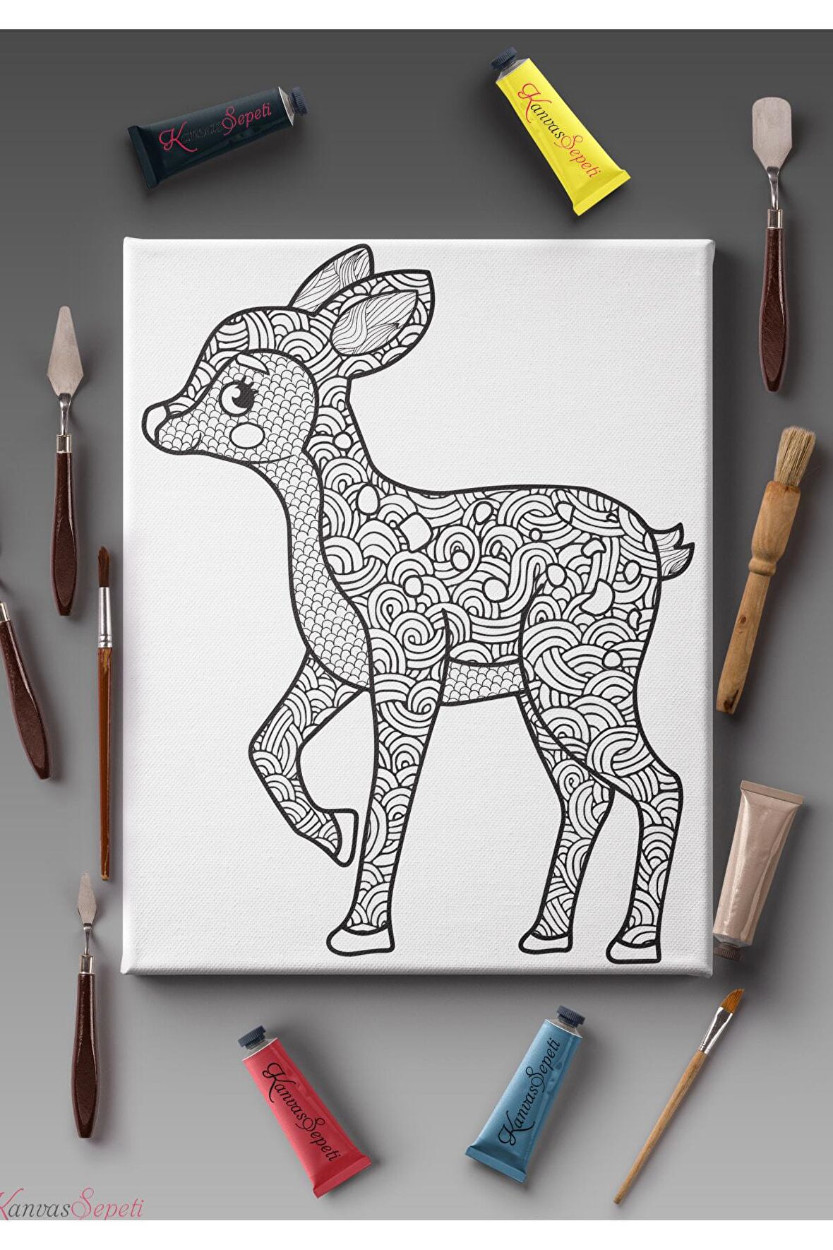 Ölçü Seçenekli Tüm Boya Türlerine Uygun Boyanabilir Tablo Tuval Mandala Çizgili Hazır Şablon Tuval