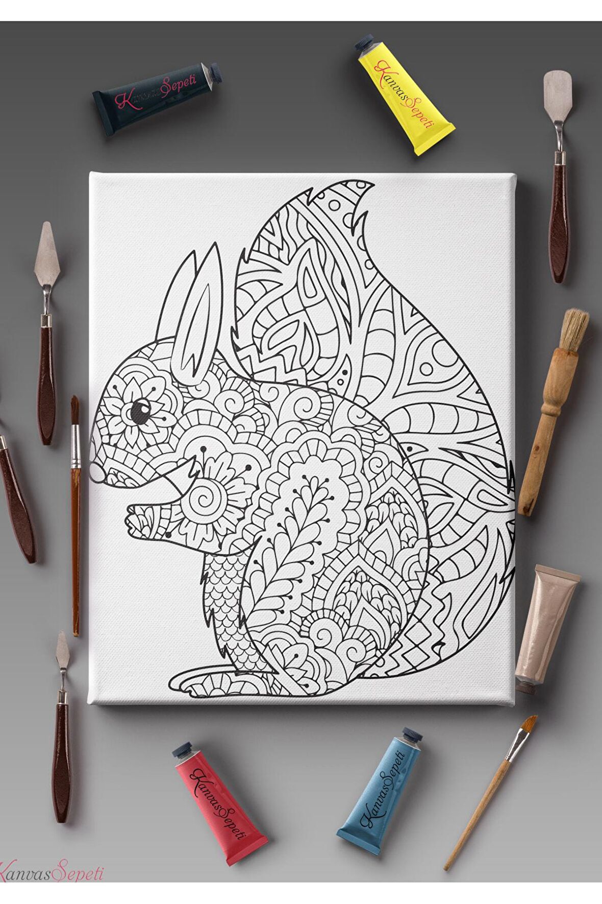 Ölçü Seçenekli Tüm Boya Türlerine Uygun Boyanabilir Tablo Tuval Mandala Çizgili Hazır Şablon Tuval