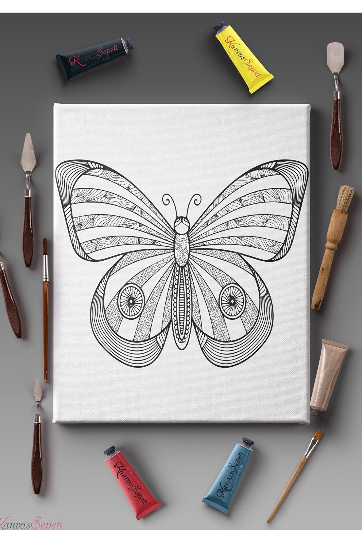 Ölçü Seçenekli Tüm Boya Türlerine Uygun Boyanabilir Tablo Tuval Mandala Çizgili Hazır Şablon Tuval