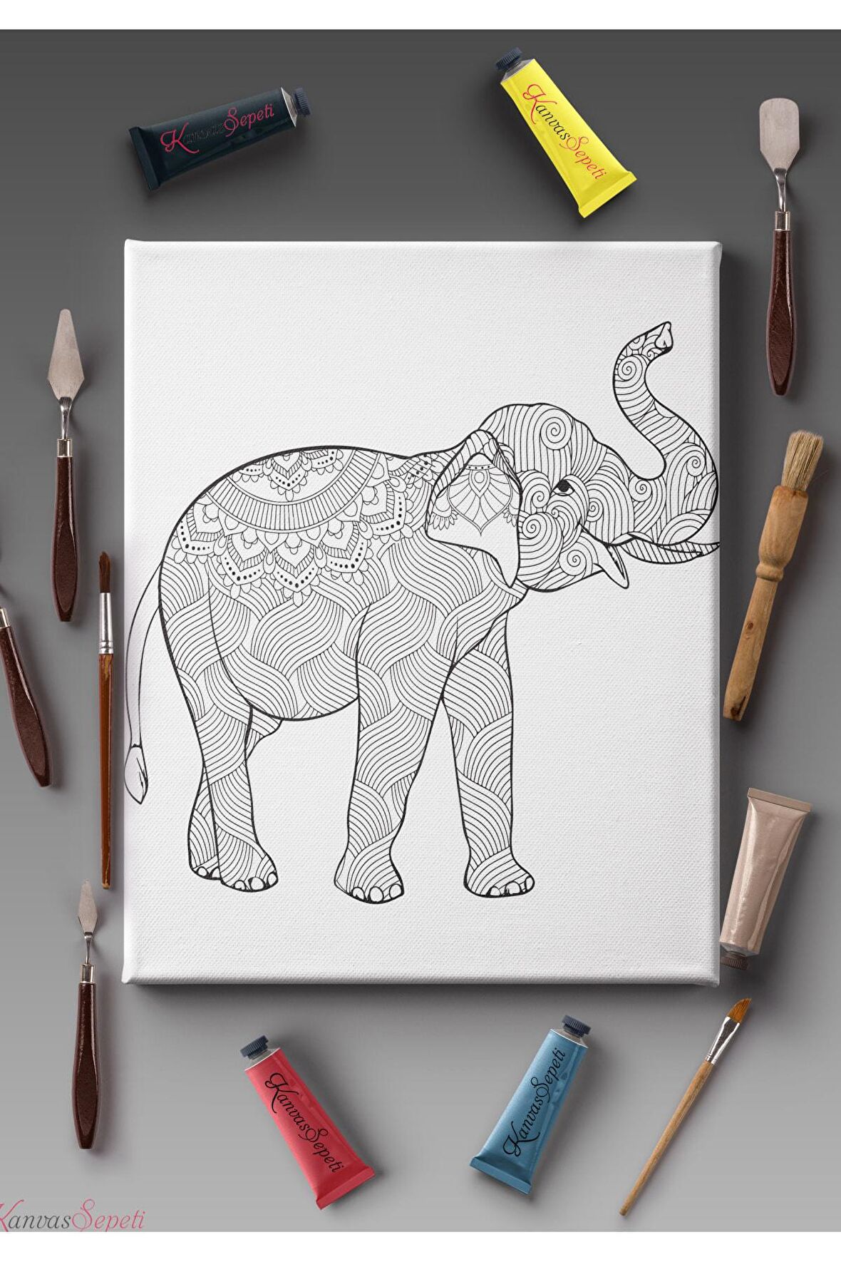 Ölçü Seçenekli Tüm Boya Türlerine Uygun Boyanabilir Tablo Tuval Mandala Çizgili Hazır Şablon Tuval