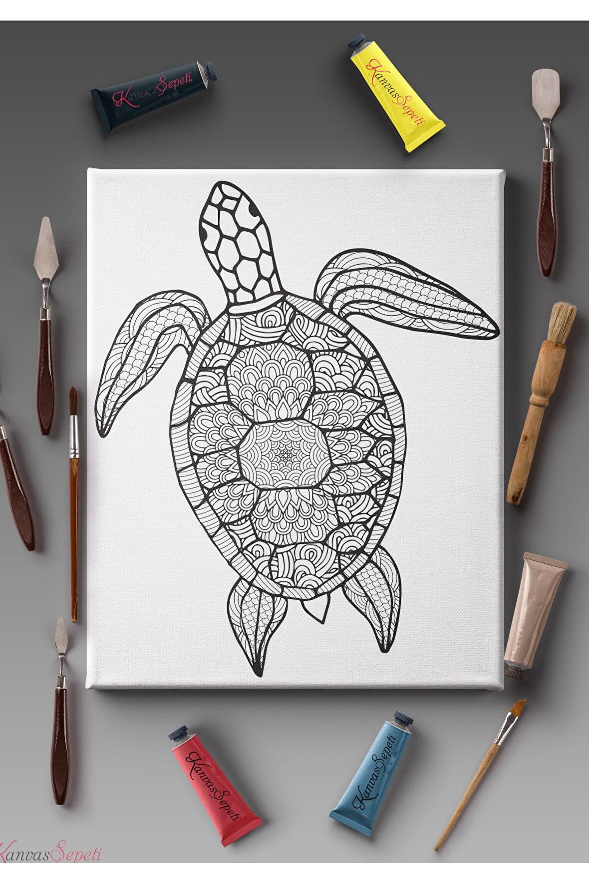 Ölçü Seçenekli Tüm Boya Türlerine Uygun Boyanabilir Tablo Tuval Mandala Çizgili Hazır Şablon Tuval