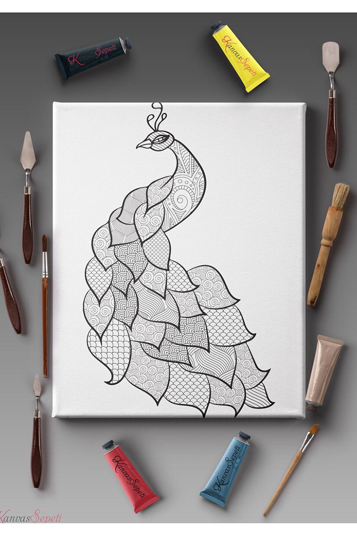 Ölçü Seçenekli Tüm Boya Türlerine Uygun Boyanabilir Tablo Tuval Mandala Çizgili Hazır Şablon Tuval