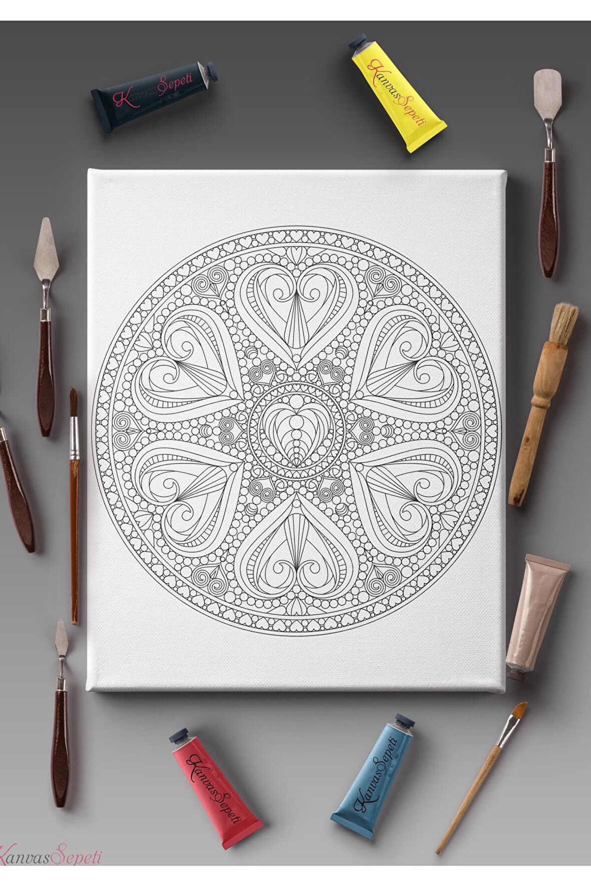 Ölçü Seçenekli Tüm Boya Türlerine Uygun Boyanabilir Tablo Tuval Mandala Çizgili Hazır Şablon Tuval