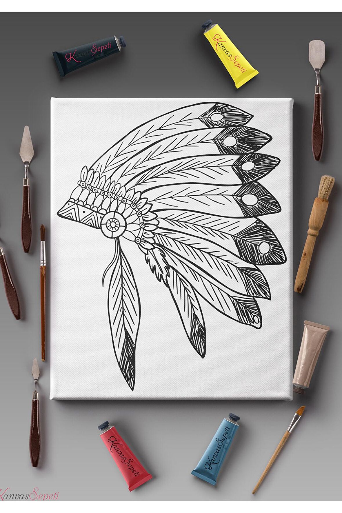 Ölçü Seçenekli Tüm Boya Türlerine Uygun Boyanabilir Tablo Tuval Mandala Çizgili Hazır Şablon Tuval