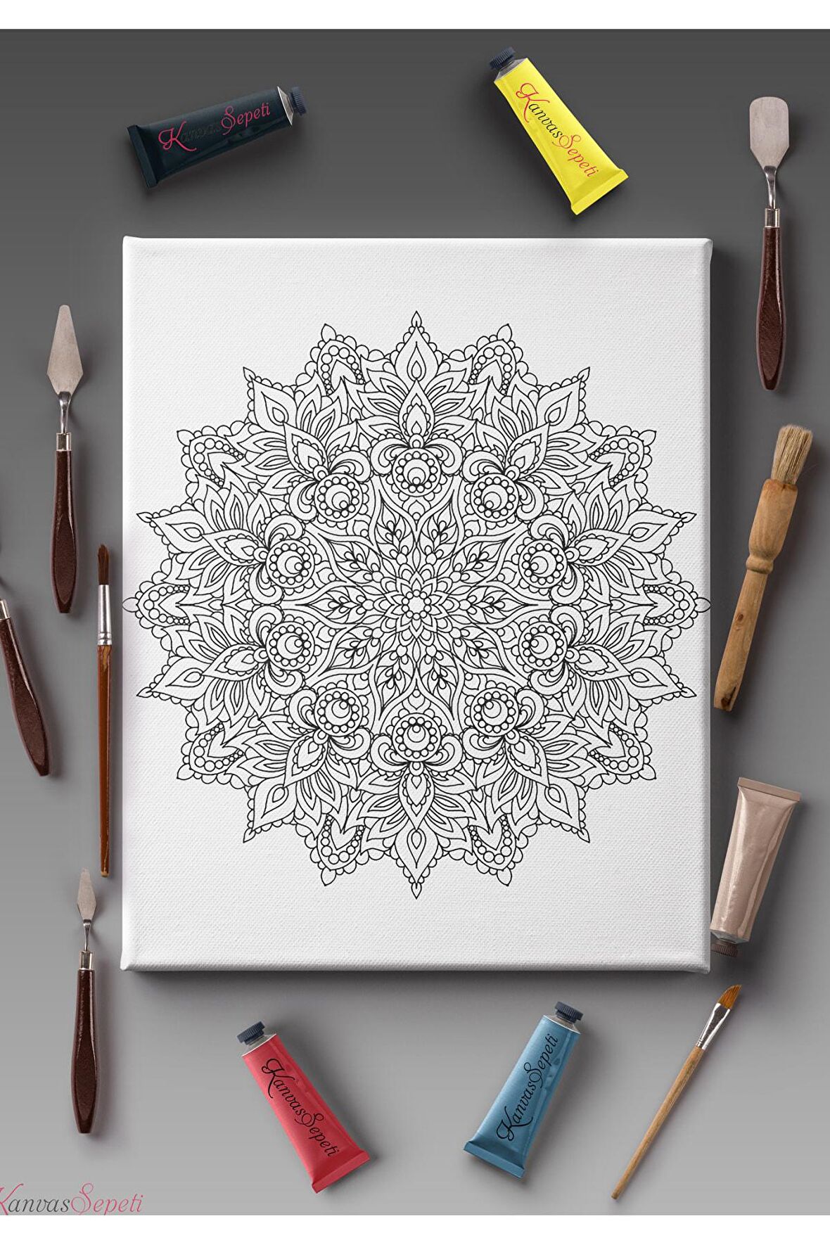 Ölçü Seçenekli Tüm Boya Türlerine Uygun Boyanabilir Tablo Tuval Mandala Çizgili Hazır Şablon Tuval