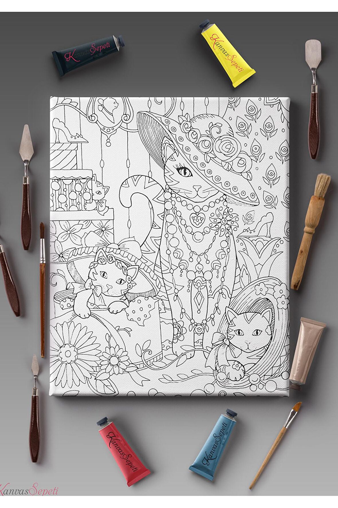 Ölçü Seçenekli Tüm Boya Türlerine Uygun Boyanabilir Tablo Tuval Mandala Çizgili Hazır Şablon Tuval