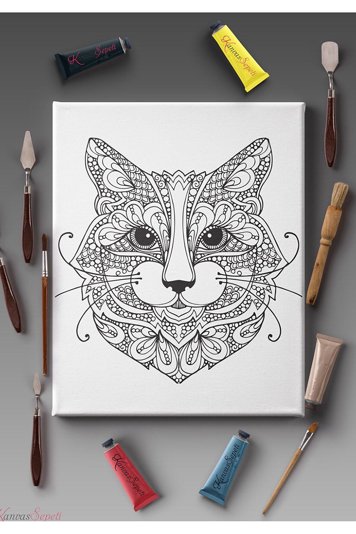 Ölçü Seçenekli Tüm Boya Türlerine Uygun Boyanabilir Tablo Tuval Mandala Çizgili Hazır Şablon Tuval