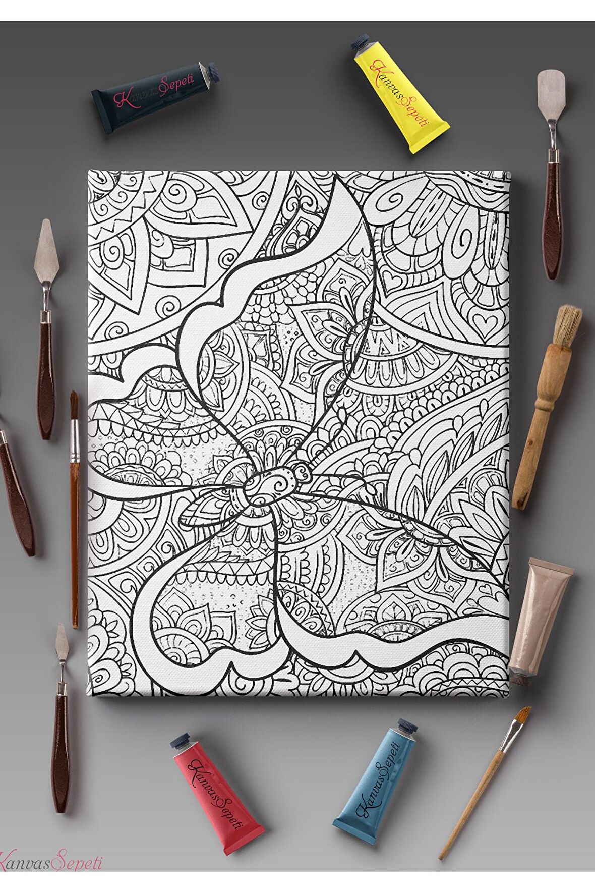 Ölçü Seçenekli Tüm Boya Türlerine Uygun Boyanabilir Tablo Tuval Mandala Çizgili Hazır Şablon Tuval