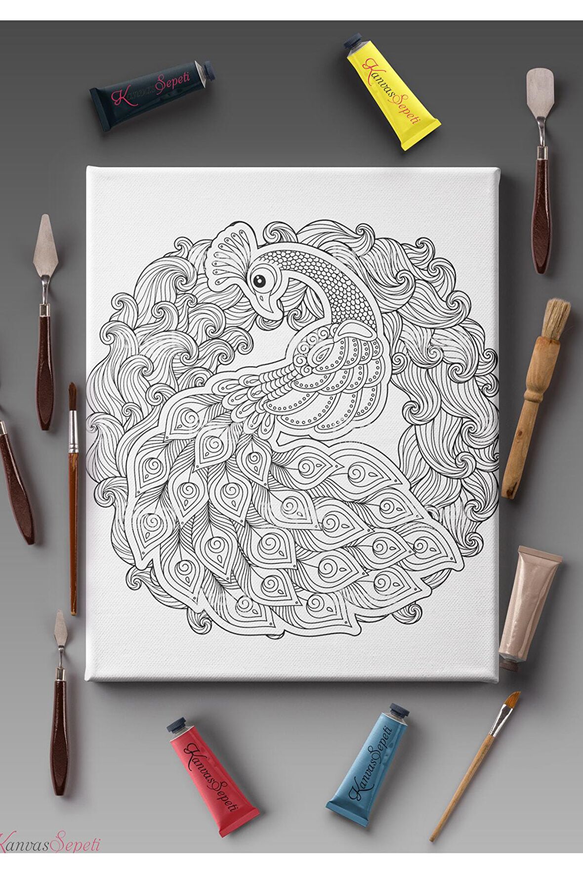 Ölçü Seçenekli Tüm Boya Türlerine Uygun Boyanabilir Tablo Tuval Mandala Çizgili Hazır Şablon Tuval