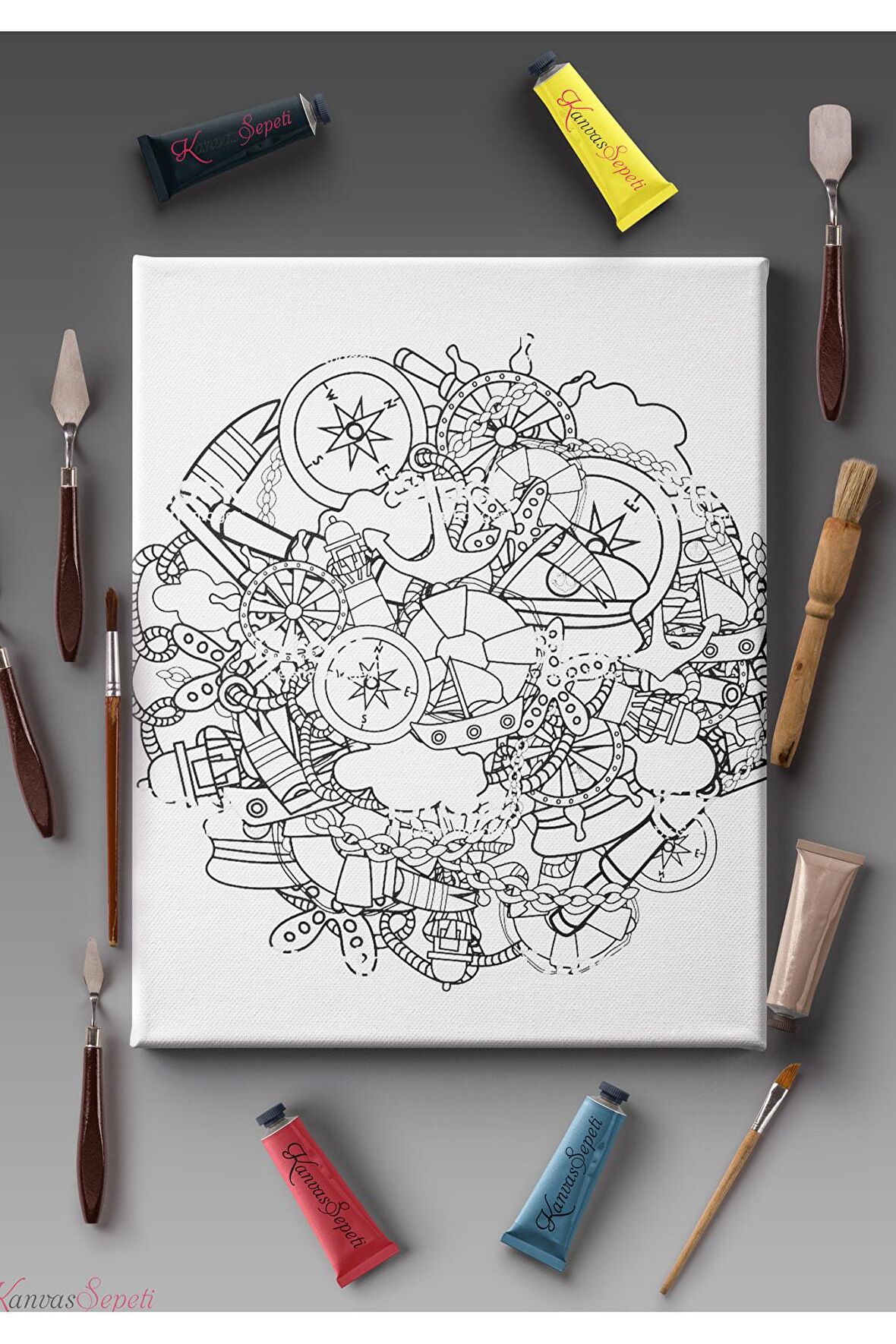 Ölçü Seçenekli Tüm Boya Türlerine Uygun Boyanabilir Tablo Tuval Mandala Çizgili Hazır Şablon Tuval