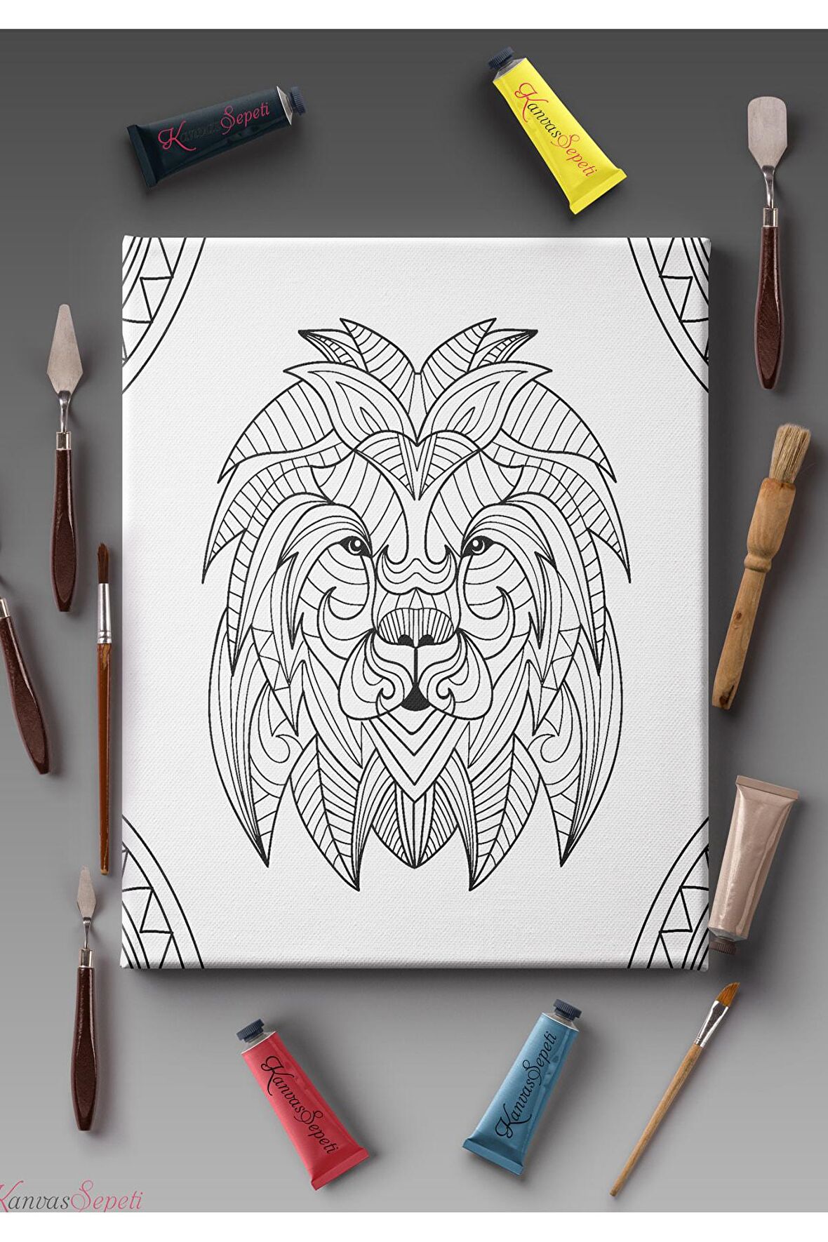 Ölçü Seçenekli Tüm Boya Türlerine Uygun Boyanabilir Tablo Tuval Mandala Çizgili Hazır Şablon Tuval