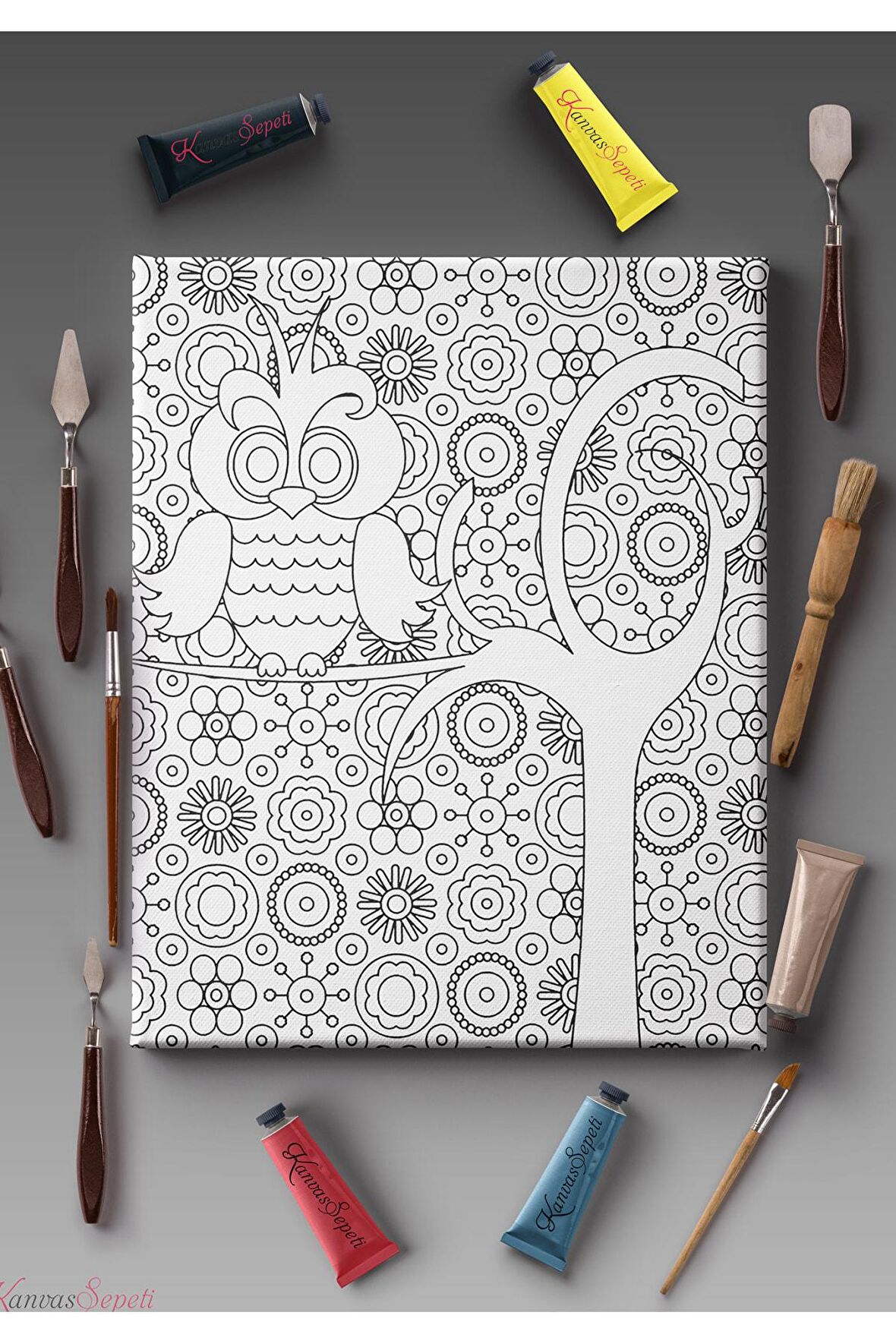 Ölçü Seçenekli Tüm Boya Türlerine Uygun Boyanabilir Tablo Tuval Mandala Çizgili Hazır Şablon Tuval